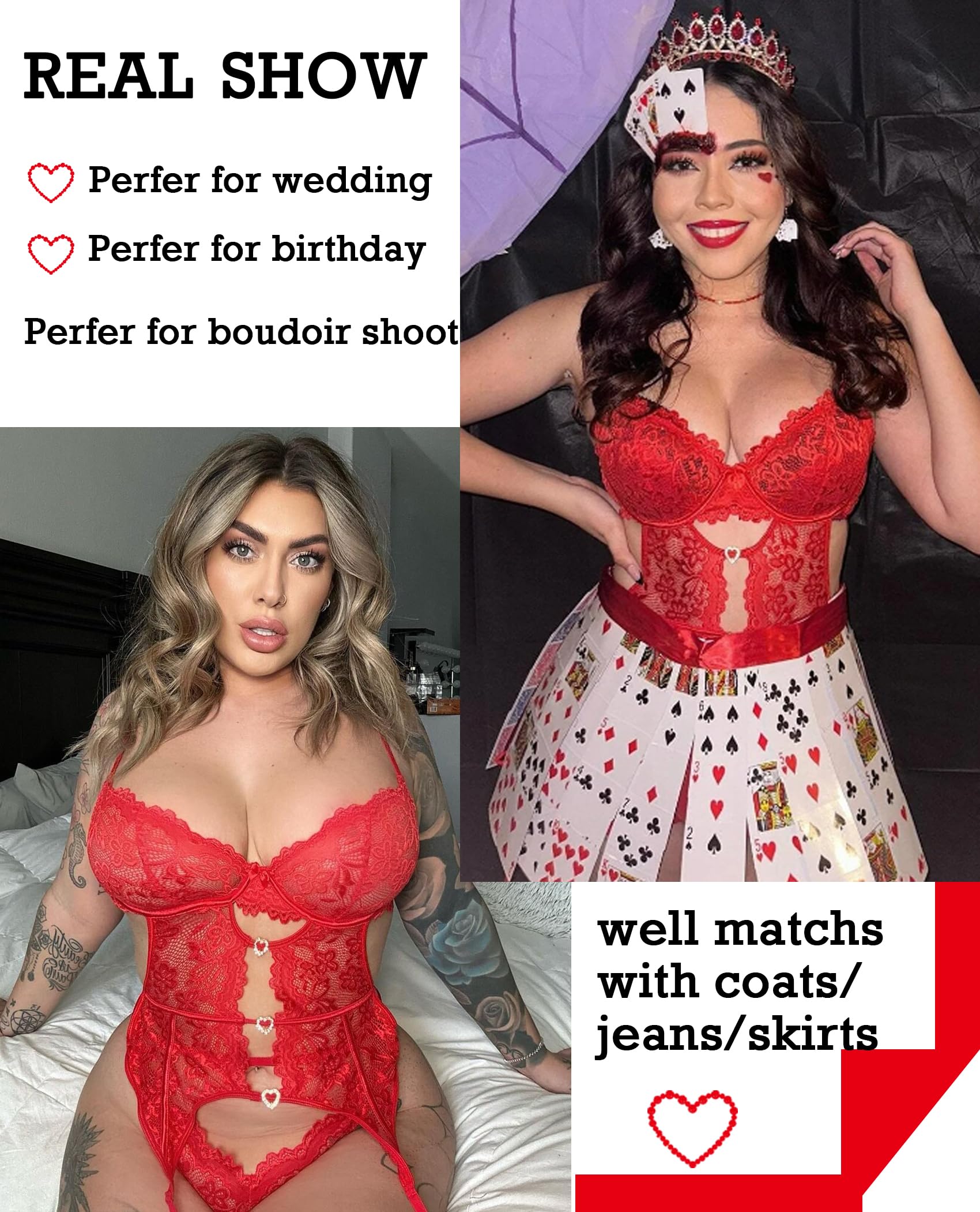 **Avidlove Women's Sexy Lace Garter Lingerie Set - Rhinestone Underwire Teddy Bodysuit with Panty (No Stockings) | Valentine's Day, Bridal, Boudoir, Romantic Nights**