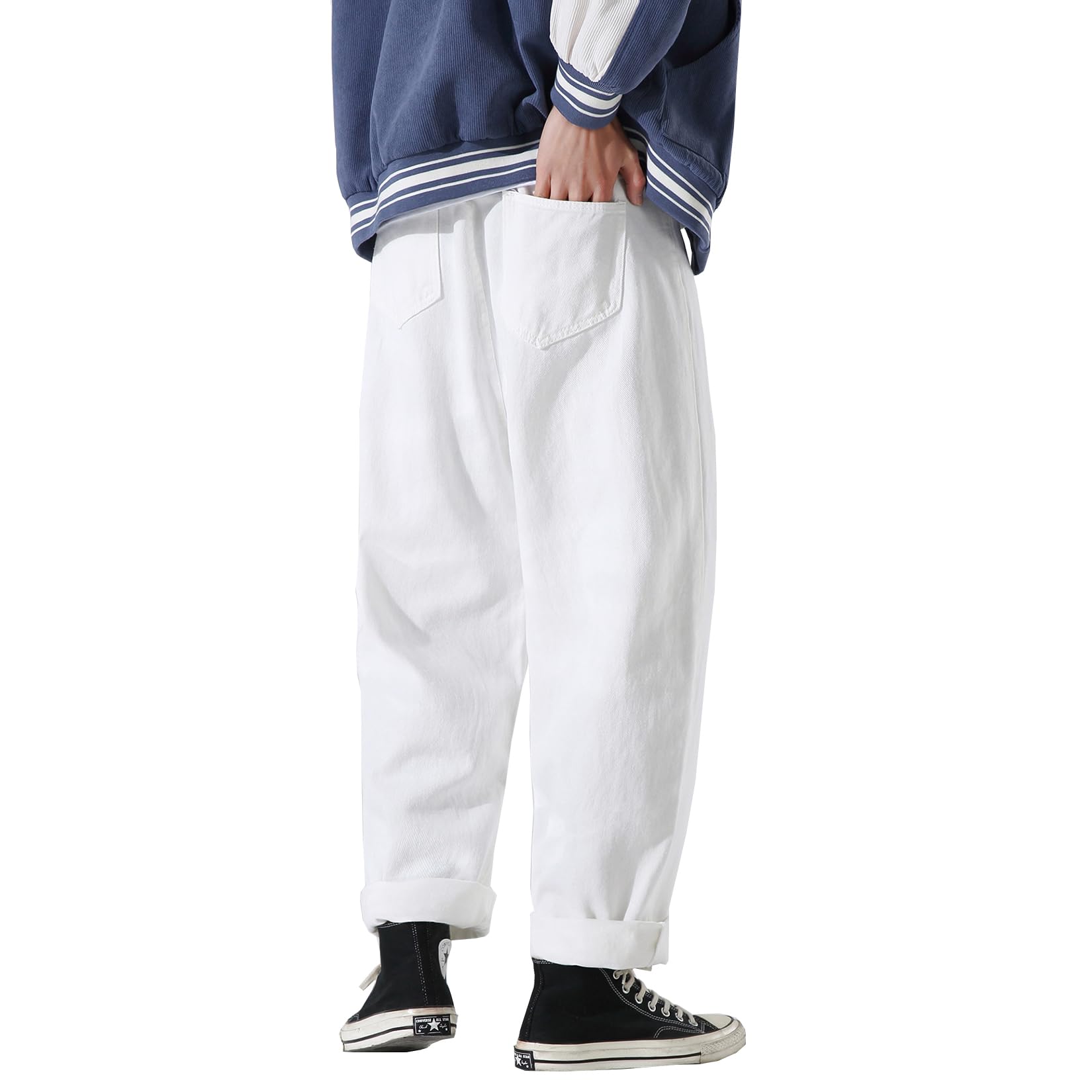 DOSLAVIDA Men's Work Jeans - Casual Hip Hop Cargo Pants, Loose Fit Straight Wide Leg Cotton Denim with Zipper | Durable & Comfortable for Work, Streetwear & Urban Fashion