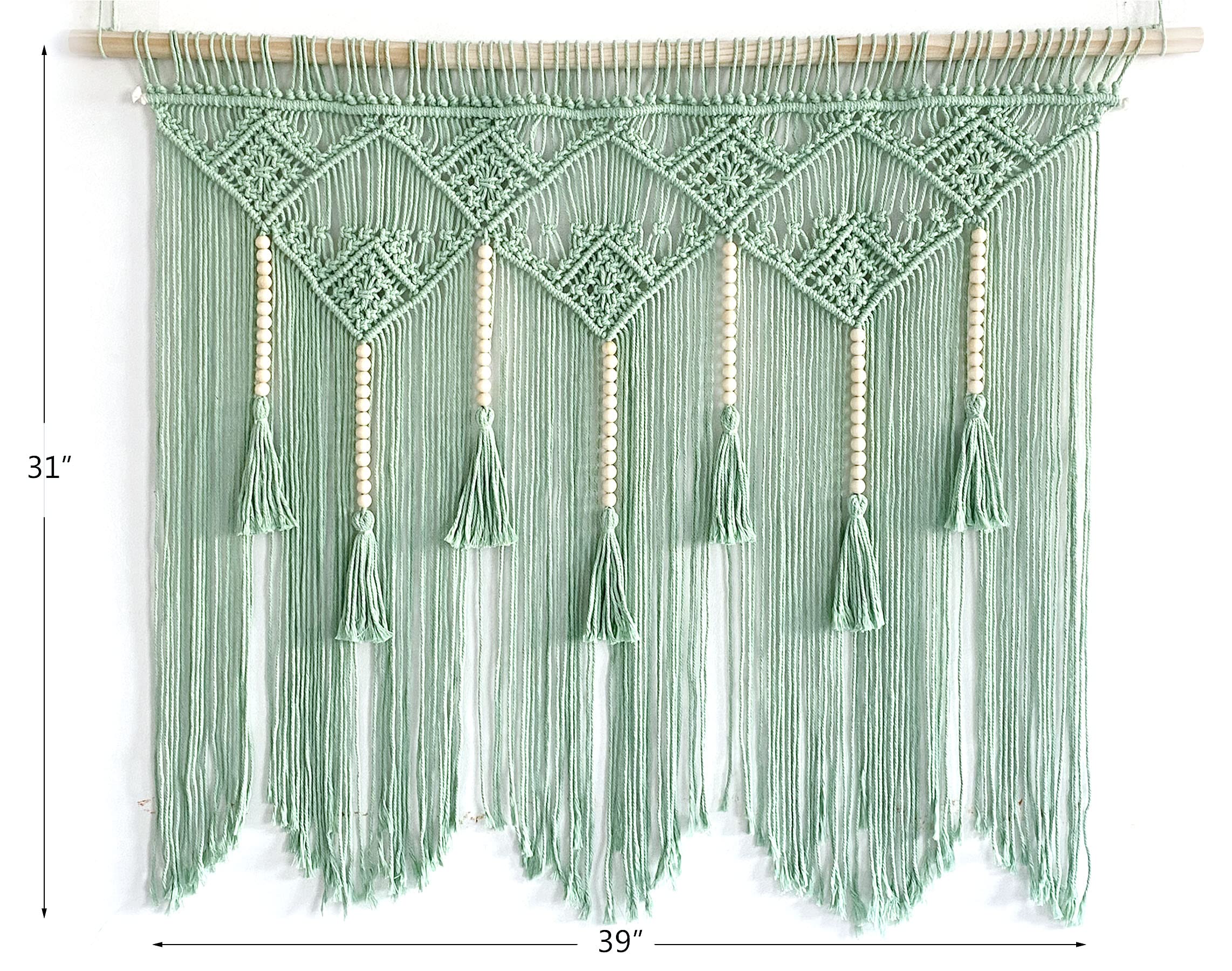 Youngeast Large Macrame Wall Hanging - 31”X39” Bohemian Tapestry for Bedroom Headboard, Window Curtains & Boho Decor | Handwoven Wall Art with Tassels | Perfect for Nursery, Living Room or Wedding Backdrop (Wood Dowels Not Included)