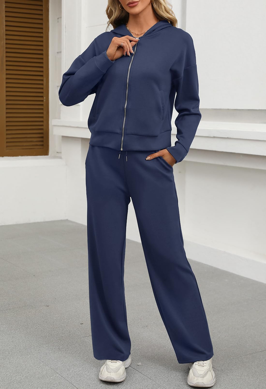 MEROKEETY Women's 2 Piece Hoodie & Sweatpants Set - Fall Zip Up Lounge Wear Tracksuit for Casual Outfits, Gym, and Home Comfort