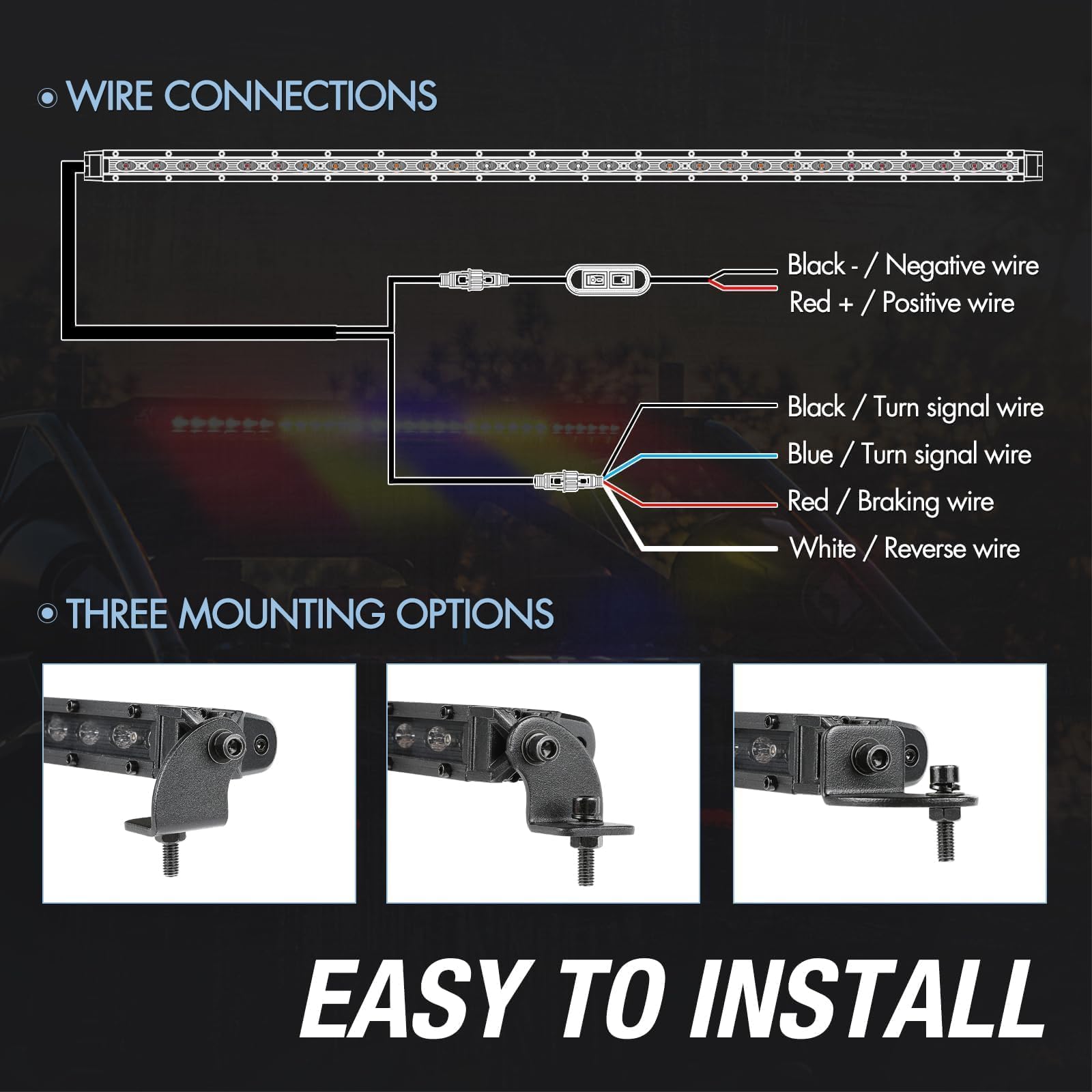 30 Inch LED Chase Light Bar with Strobe, Brake, Reverse & Turn Signals - Universal UTV Rear Chase Light for Can-Am, Polaris RZR, Ranger, SxS, Pickup & 4x4 Vehicles (Red/Amber/Blue) - Perfect for Off-Roading, Night Driving & Emergency Signaling