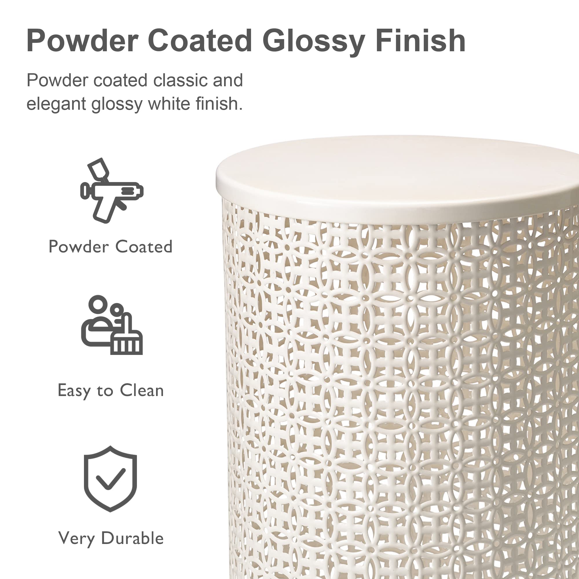 Glitzhome 2-Piece Outdoor Side Table Set - Heavy Duty Metal Frame Modern End Table for Garden, Patio, Balcony & Indoor Use - Cream White Accent Table for Living Room, Bedroom & Outdoor Decor