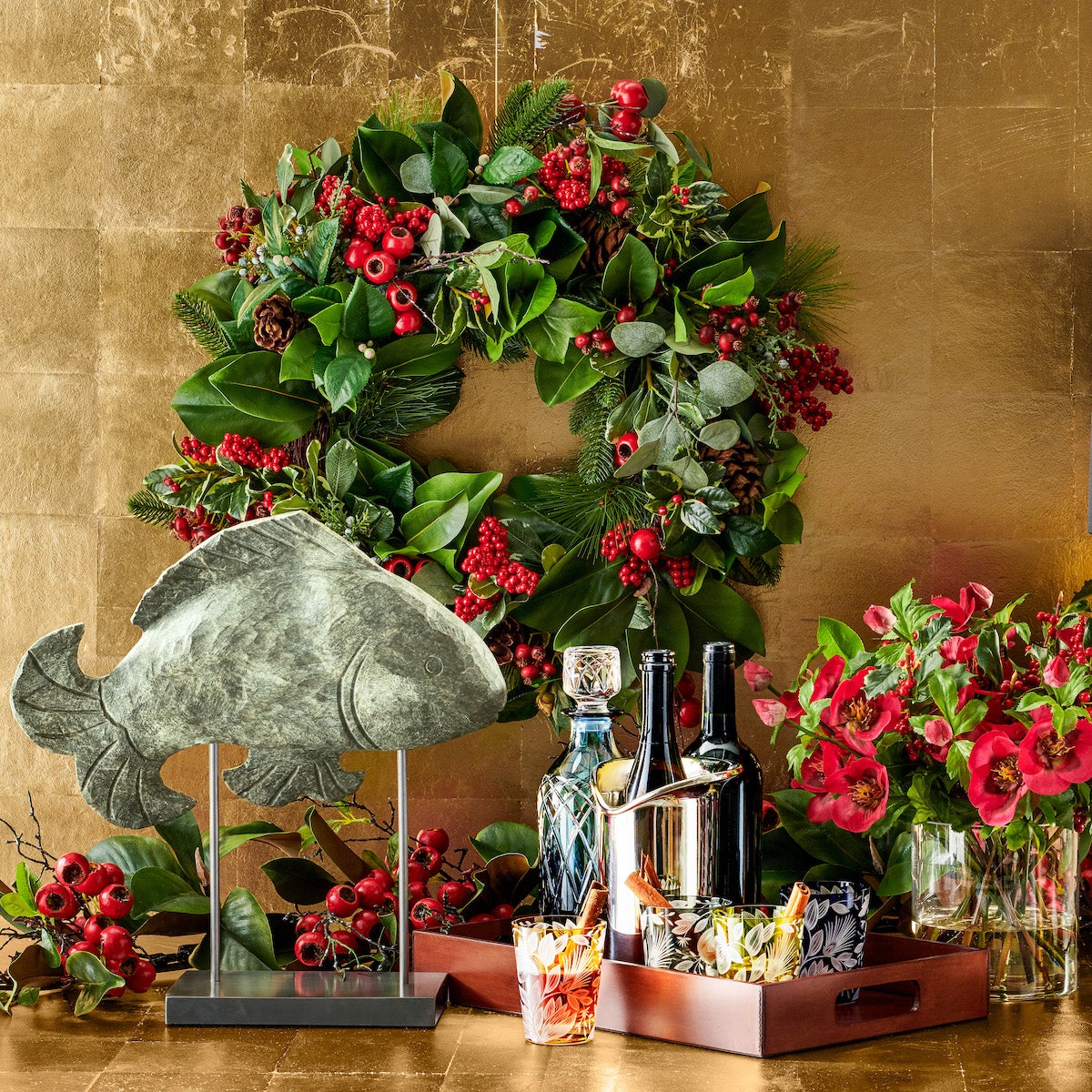 Holiday Berry & Hellebores Floral Arrangement - Perfect for Christmas Decorations, Winter Weddings & Festive Centerpieces
