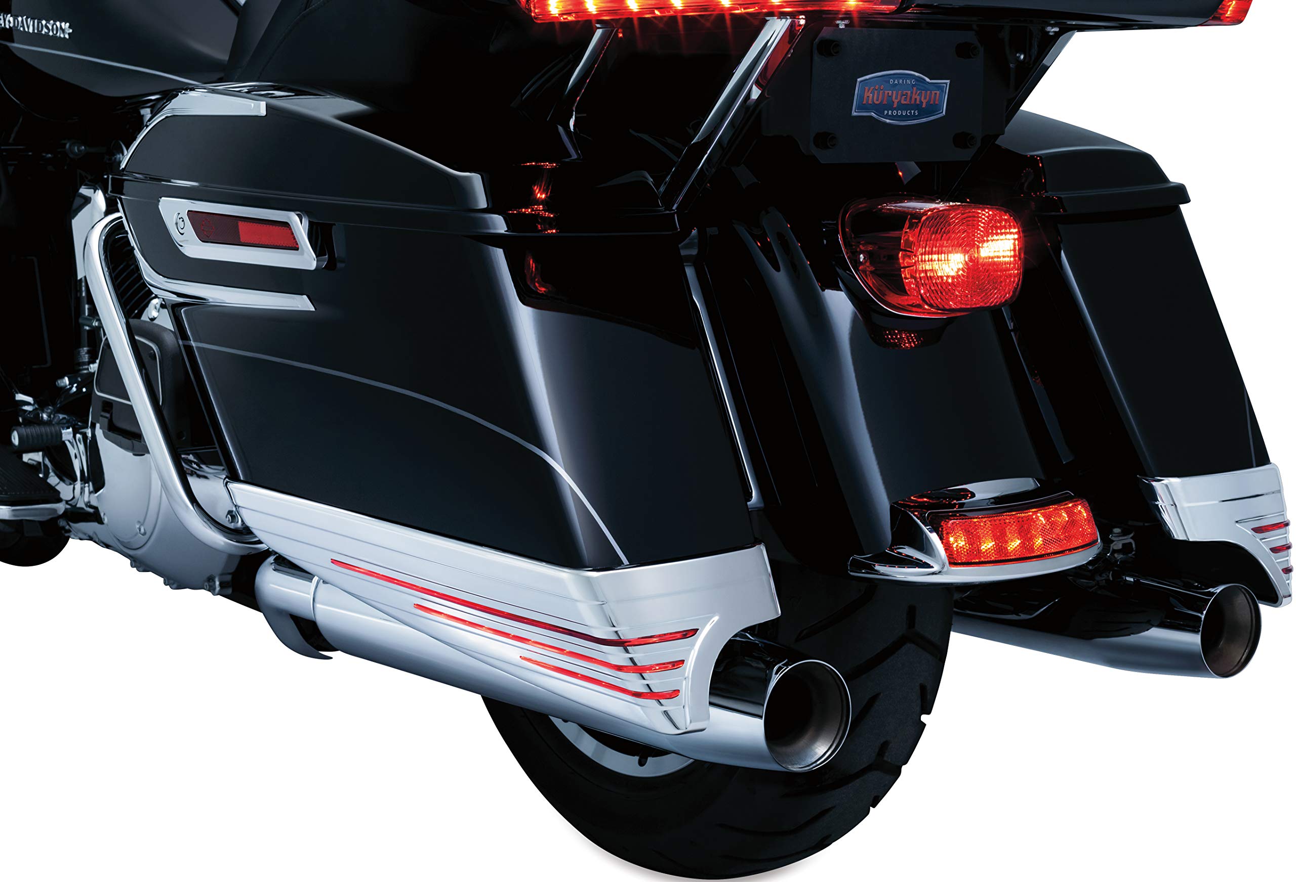 Kuryakyn 7292 LED Saddlebag Extension Lights with Red Lenses - Chrome Motorcycle Lighting Accessories for 2014-2019 Harley-Davidson Bikes (1 Pair) - Enhance Night Visibility & Custom Style for Cruiser Rides