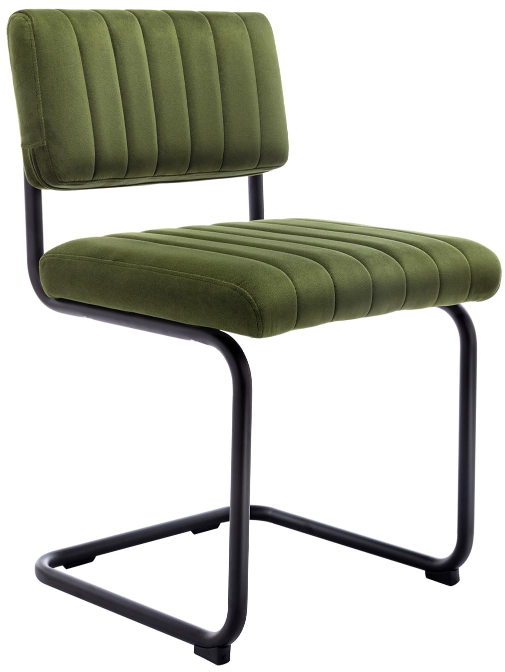 ONEVOG Mid Century Modern Dining Chairs Set of 2 - Green Velvet Upholstered Kitchen Chairs with Tufted Backs, Wide Seat & Metal Legs - Stylish Armless Cantilever Chairs for Dining Room, Kitchen, Living Room & Office