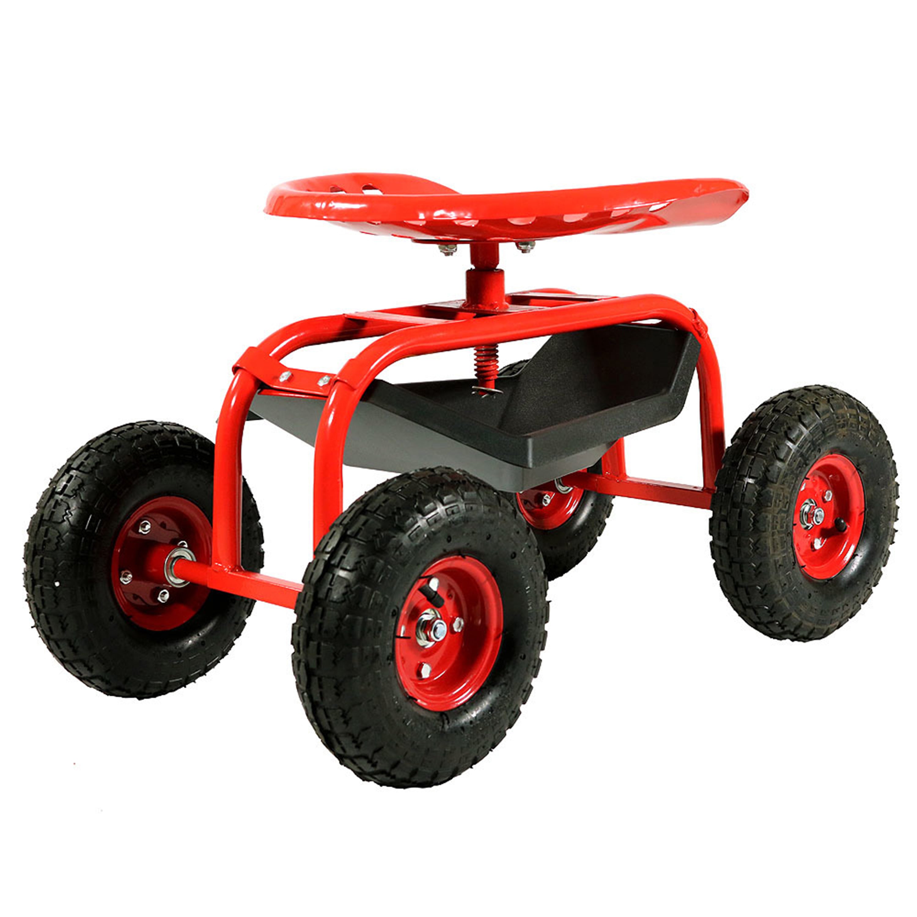 Sunnydaze Rolling Garden Cart with 360 Degree Swivel Seat & Tray - Heavy Duty Utility Wagon for Outdoor Gardening, Yard Work, and Patio Use