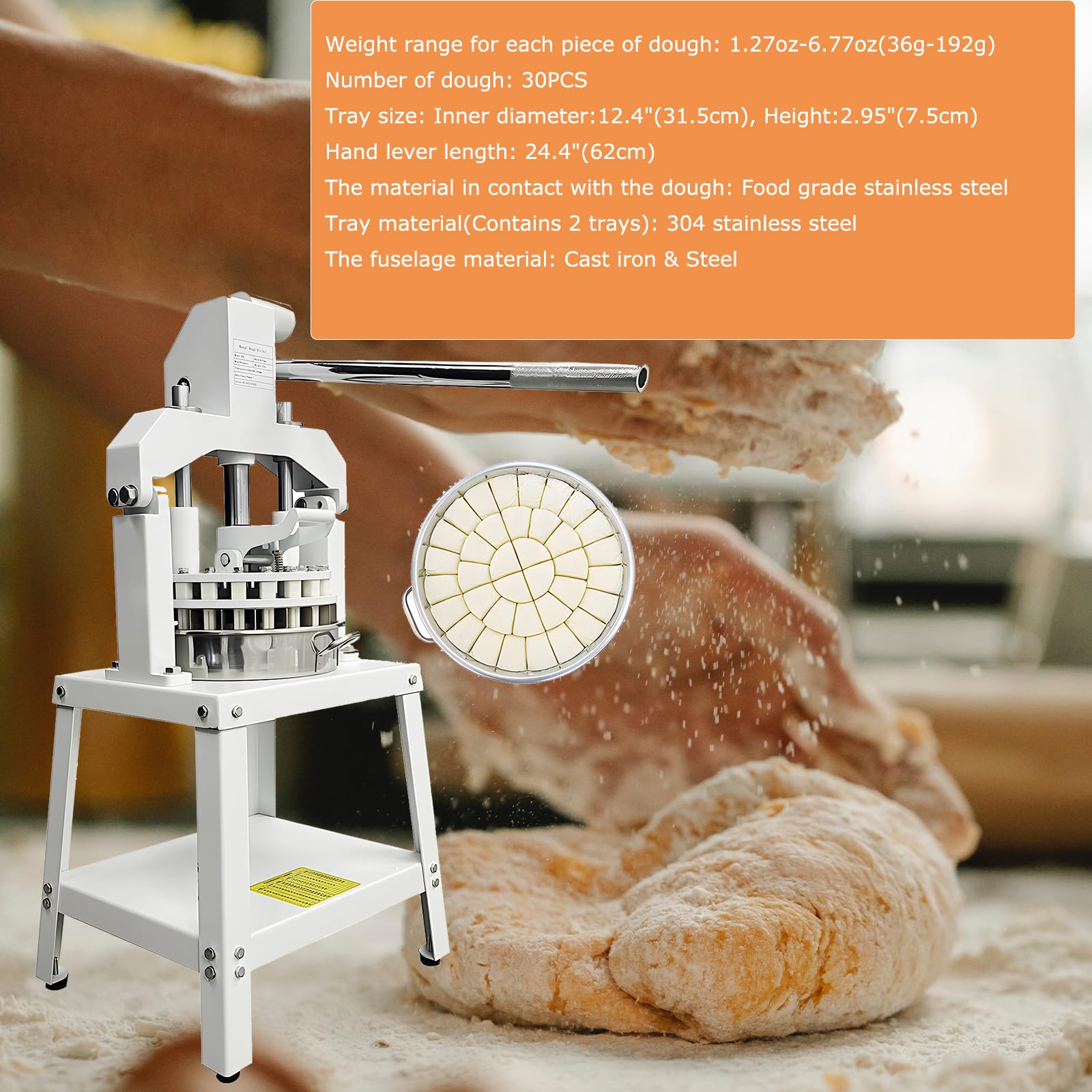 Commercial Dough Divider Machine - 30pcs Dough Cutter Set (1.27-6.77oz/36-192g) | Manual Bakery Dough Ball Press for Bread Making | Perfect for Bakeries, Restaurants & Home Baking
