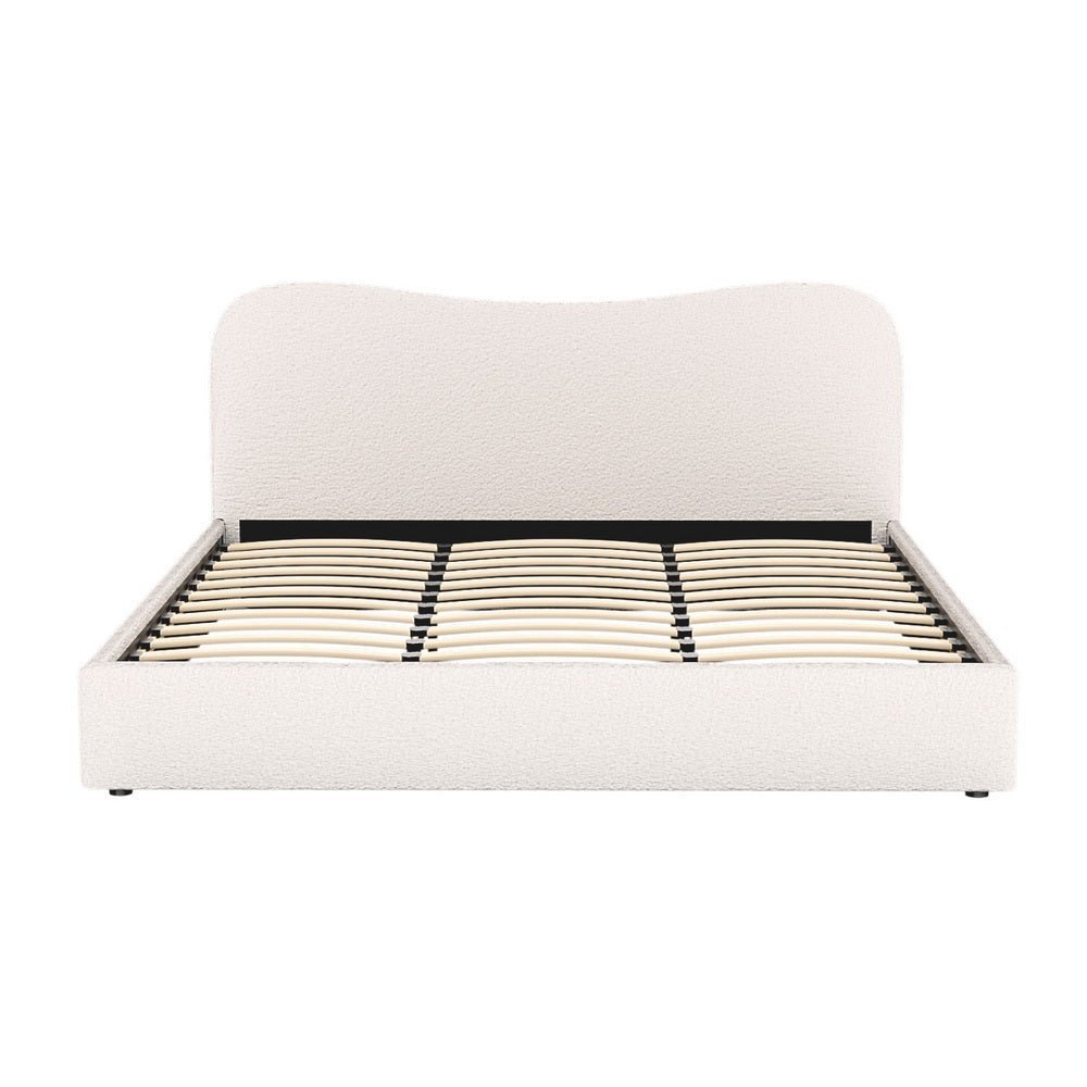 King Size Albany Boucle Bed Frame & Bonita Euro Top Mattress Set - Medium Firm Support for Back Pain Relief - Perfect for Master Bedroom, Guest Room & Apartment Sleeping