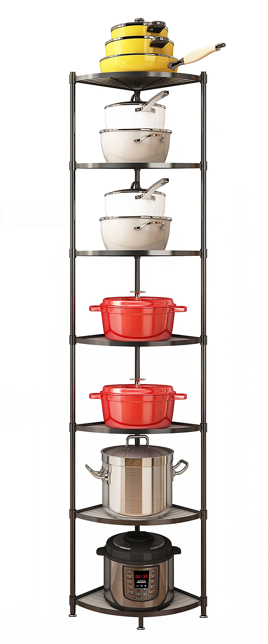 7-Tier Stainless Steel Kitchen Pot Rack - Space Saving Cookware Storage Organizer with Multi-Layer Corner Shelves for Pots, Pans & Utensils - Perfect for Small Kitchens & Pantry Organization
