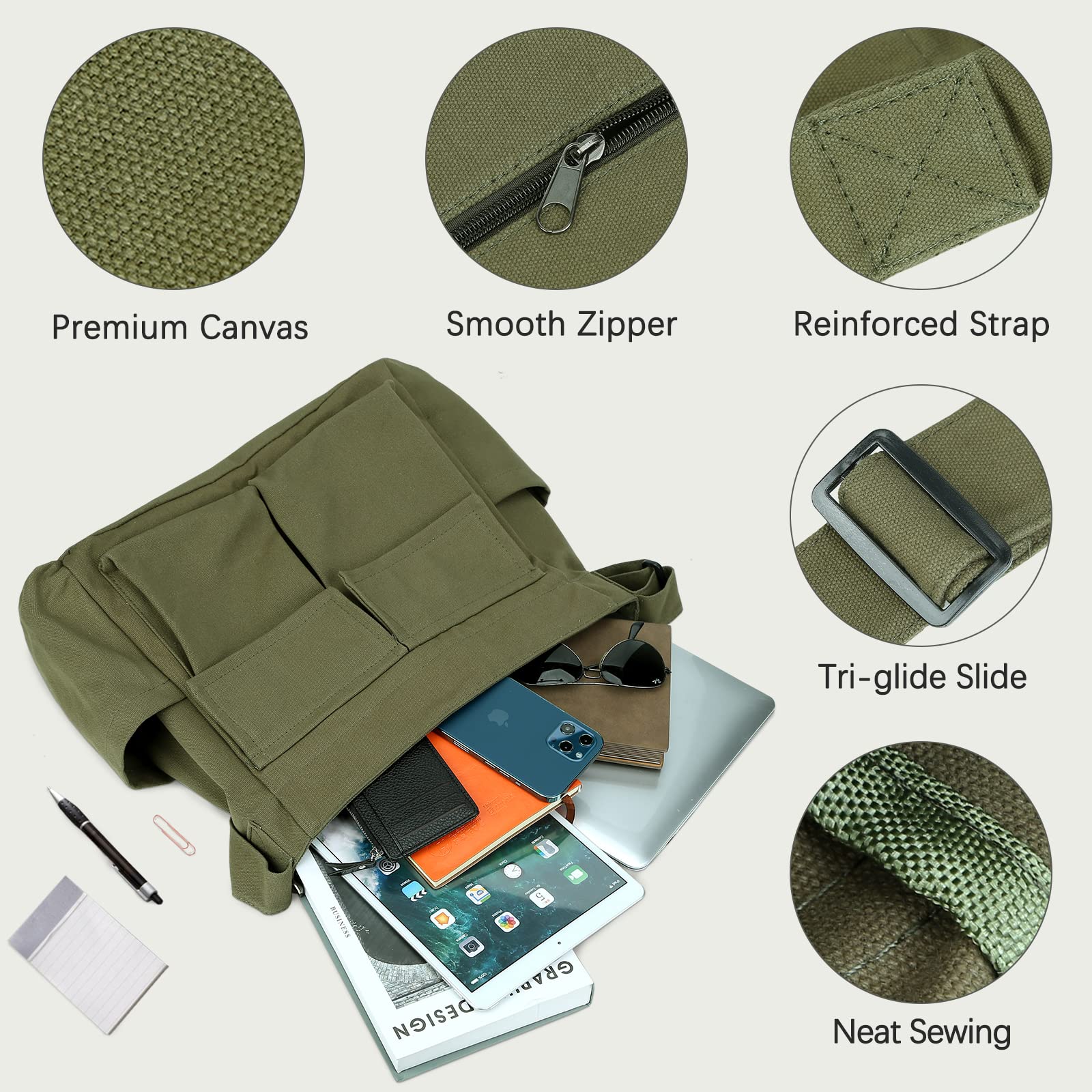 Stylish Unisex Canvas Messenger Bag - Large Crossbody Hobo Tote with Multiple Pockets for Women & Men | Perfect for Work, Travel & Daily Commute