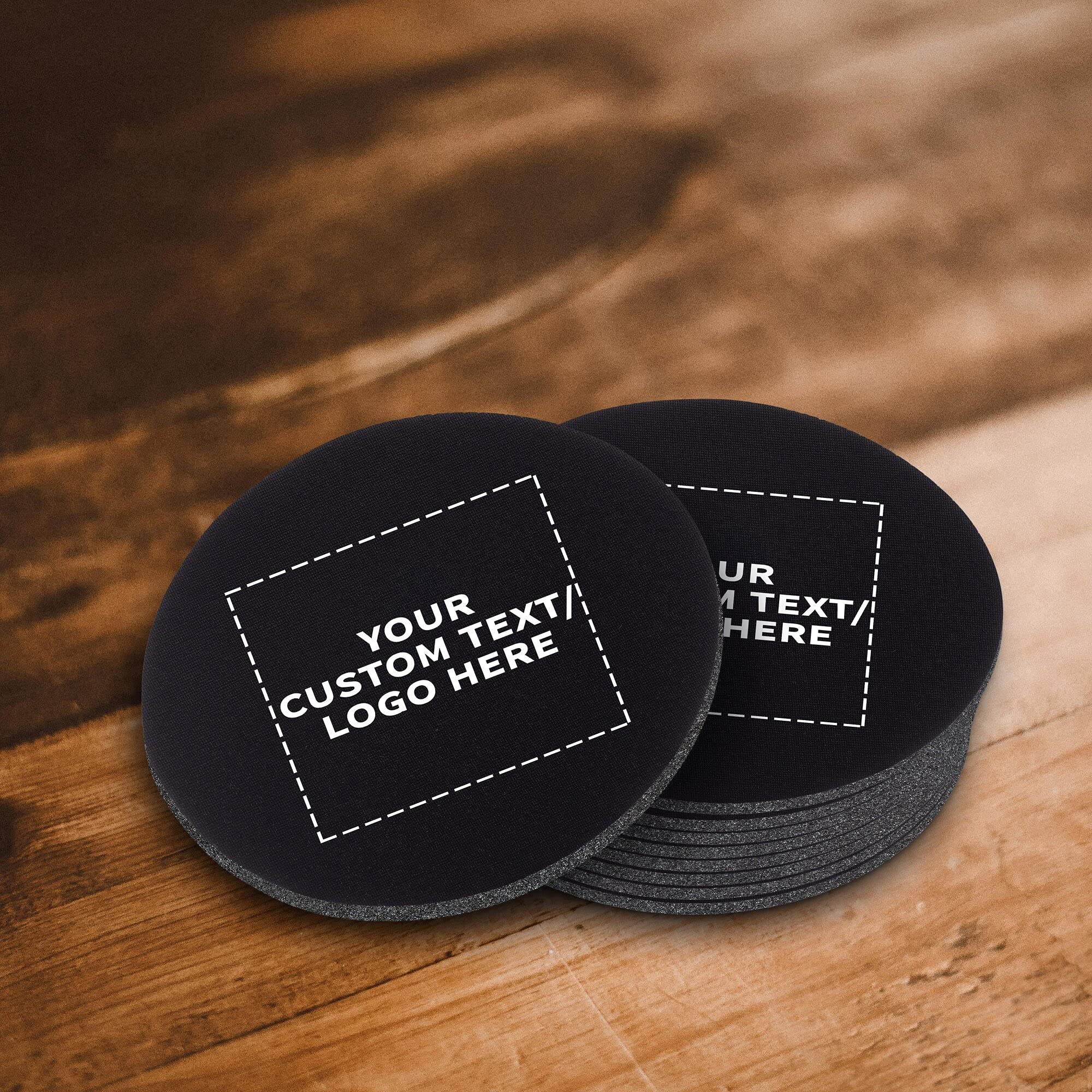 10 Pack 4 Inch Round PU Foam Drink Coasters - Custom Printed with Text & Logo - Waterproof Bar Coasters for Parties, Weddings, Home & Office Use - Black (Set of 10)