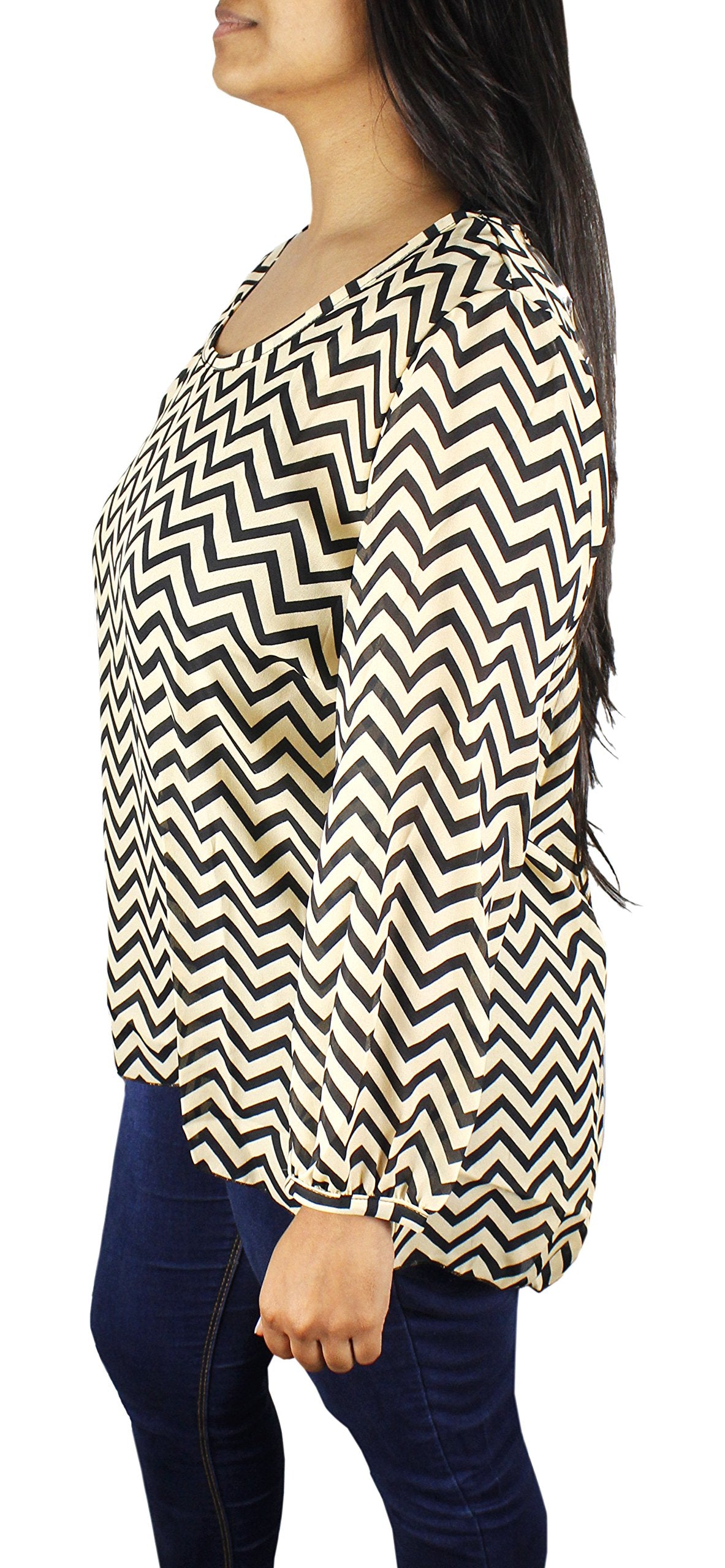Stylish Women's Chevron Print Scoop Neck Long Sleeve Blouse - Perfect for Office Wear, Casual Outings & Date Nights
