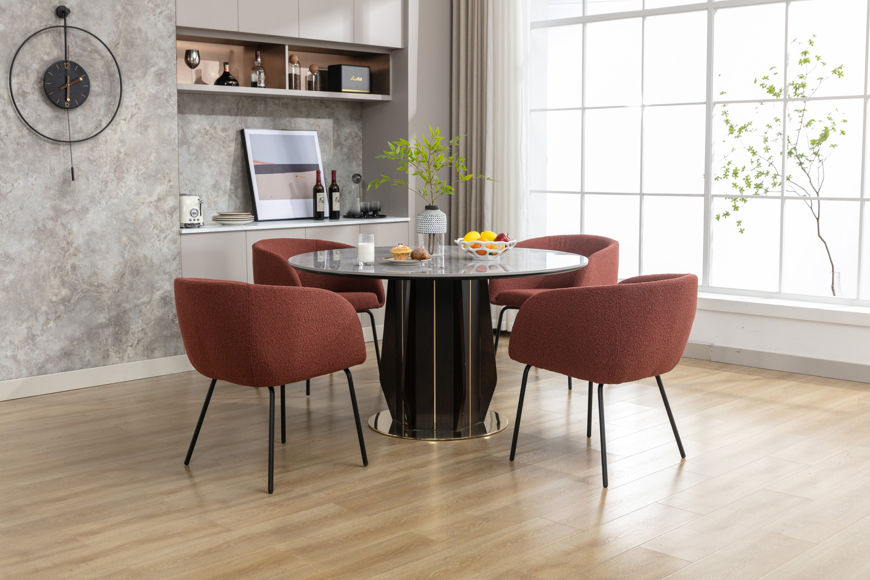 2 Pack Boucle Fabric Dining Chairs with Black Metal Legs - Wine Red | Modern Upholstered Side Chairs for Kitchen, Dining Room, or Office | Comfortable & Stylish Seating Solution