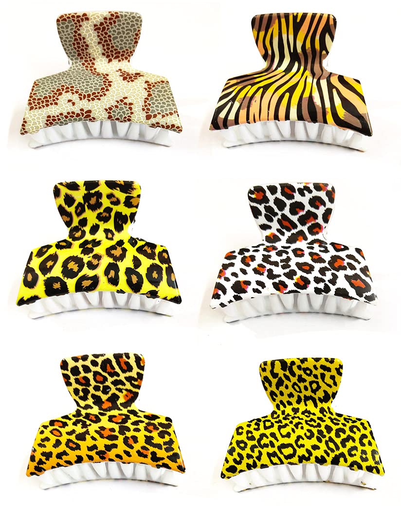Bharatgaurav Animal Print Hair Clips for Women & Girls - 6 Pack Multicolor Rectangle Hair Claw Clips (Medium Size) - Perfect for School, Work, Parties & Everyday Hairstyles