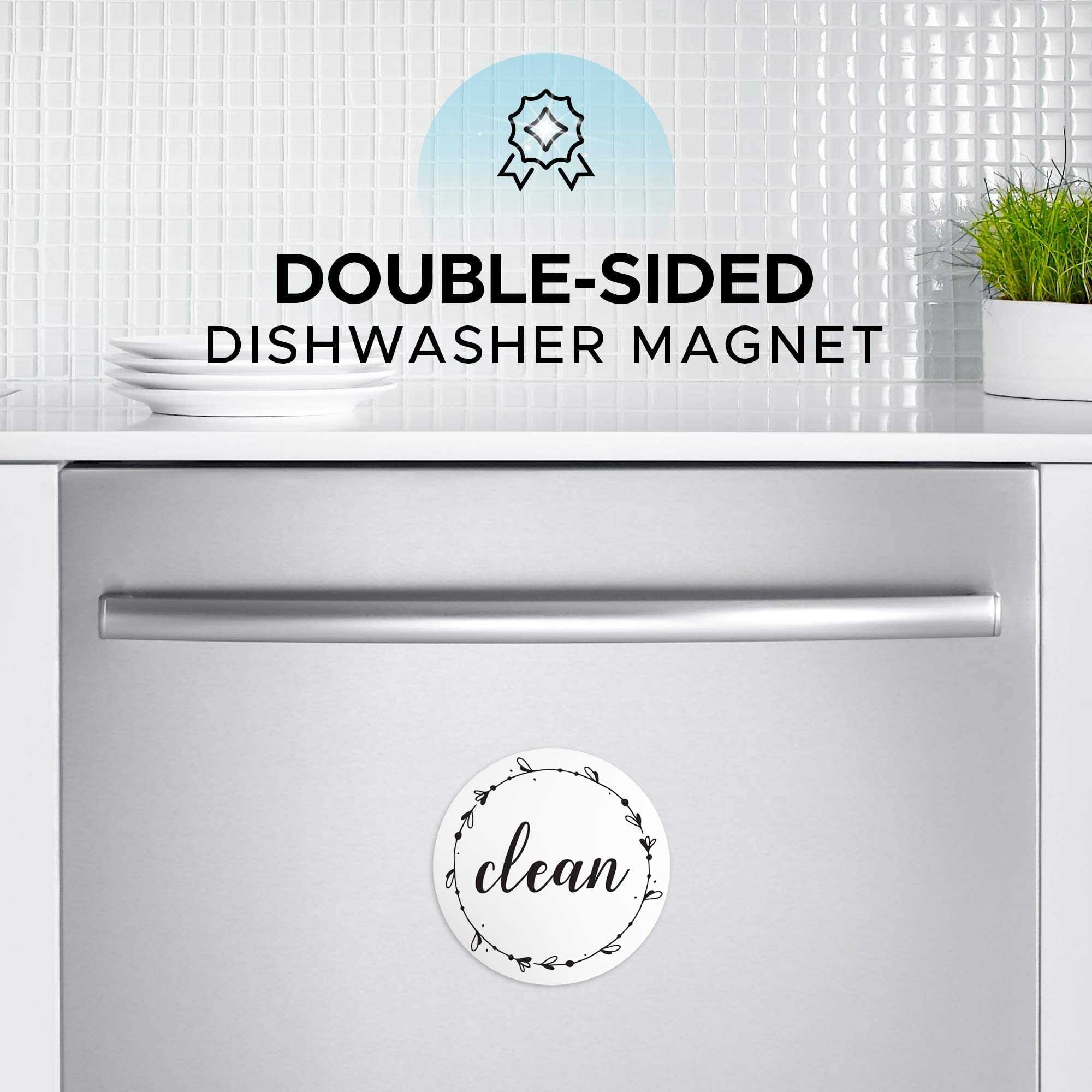 Dishwasher Magnet Clean Dirty Sign for Stainless Steel & Non-Magnetic Dishwashers - 3.15