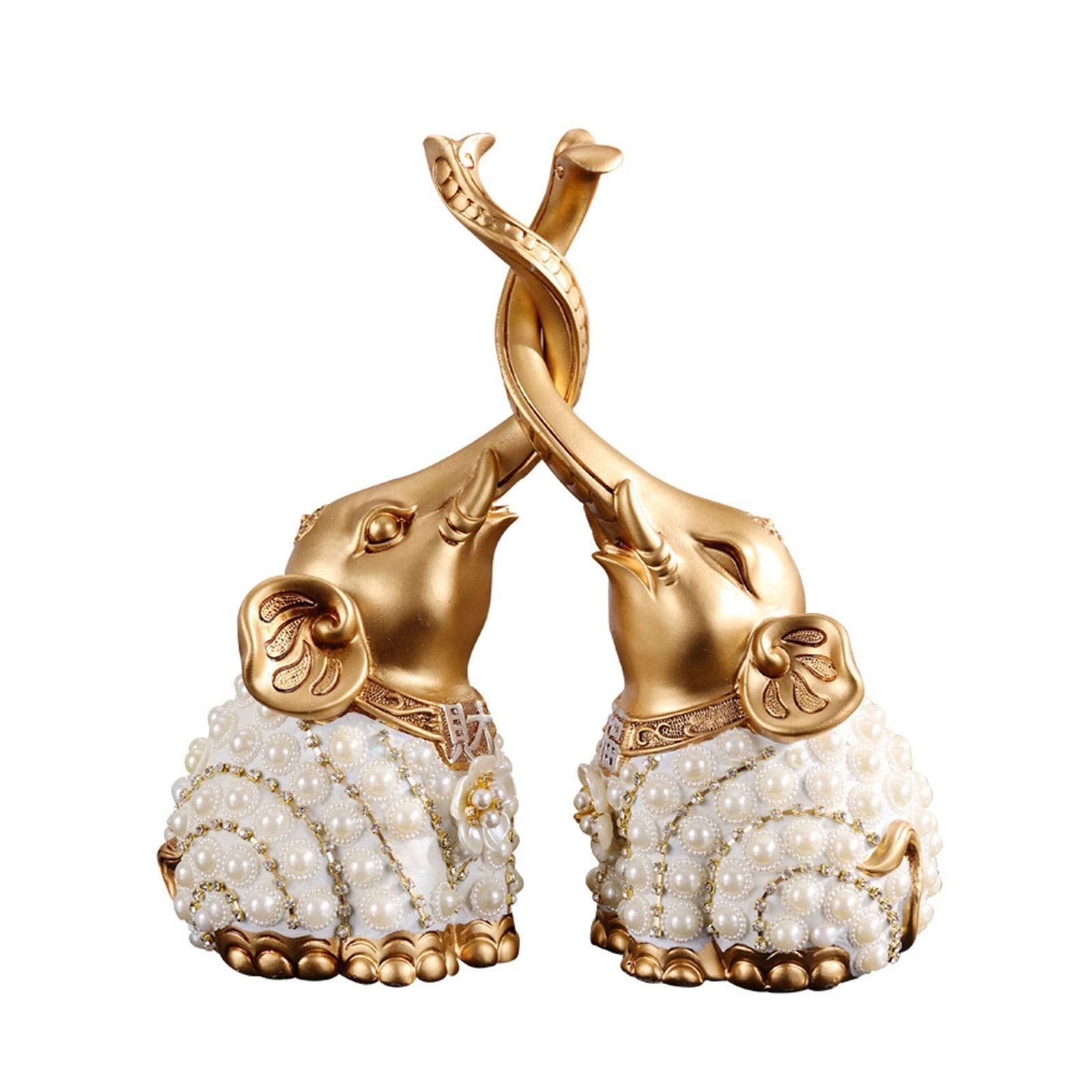 KerryShop Golden Resin Elephant Statue Pair - Lucky Home Decor, Animal Sculpture, Wedding Gift & Desktop Ornament for Office, Living Room, and Feng Shui Decorations
