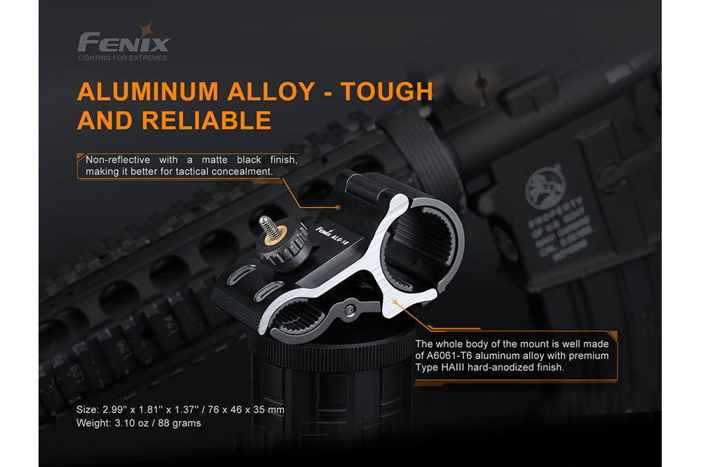 Fenix ALG-18 Tactical Flashlight Barrel Mount - Picatinny Rail Compatible for Rifles & Shotguns | Perfect for Hunting, Home Defense & Outdoor Adventures