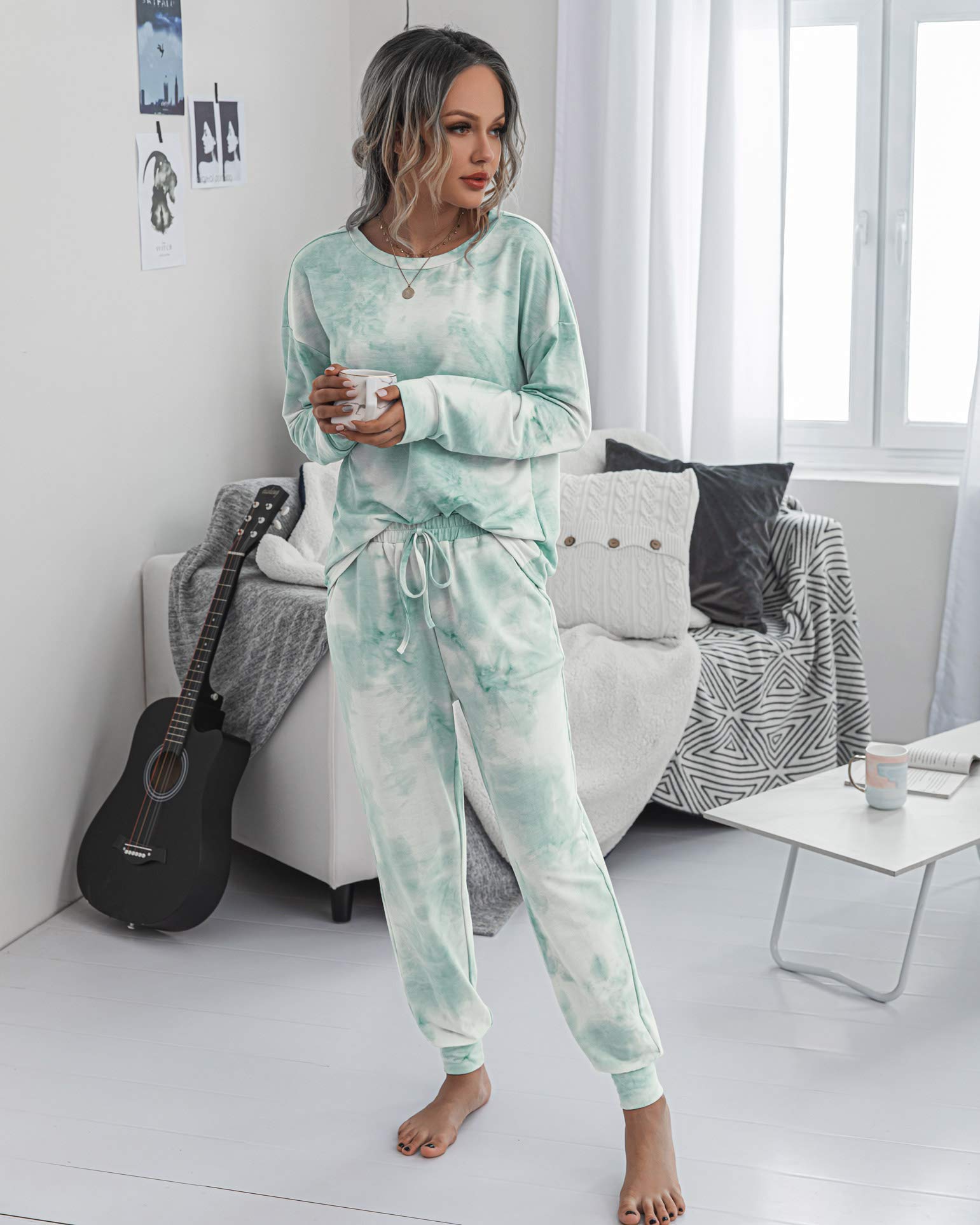 TSMNZMU Women's Pajama Sets - Tie Dye Sleepwear 2 Piece Set with Long Sleeve Pullover Top & Pockets Jogger Pants | Cozy Lounge Wear for Home, Sleep & Relaxation