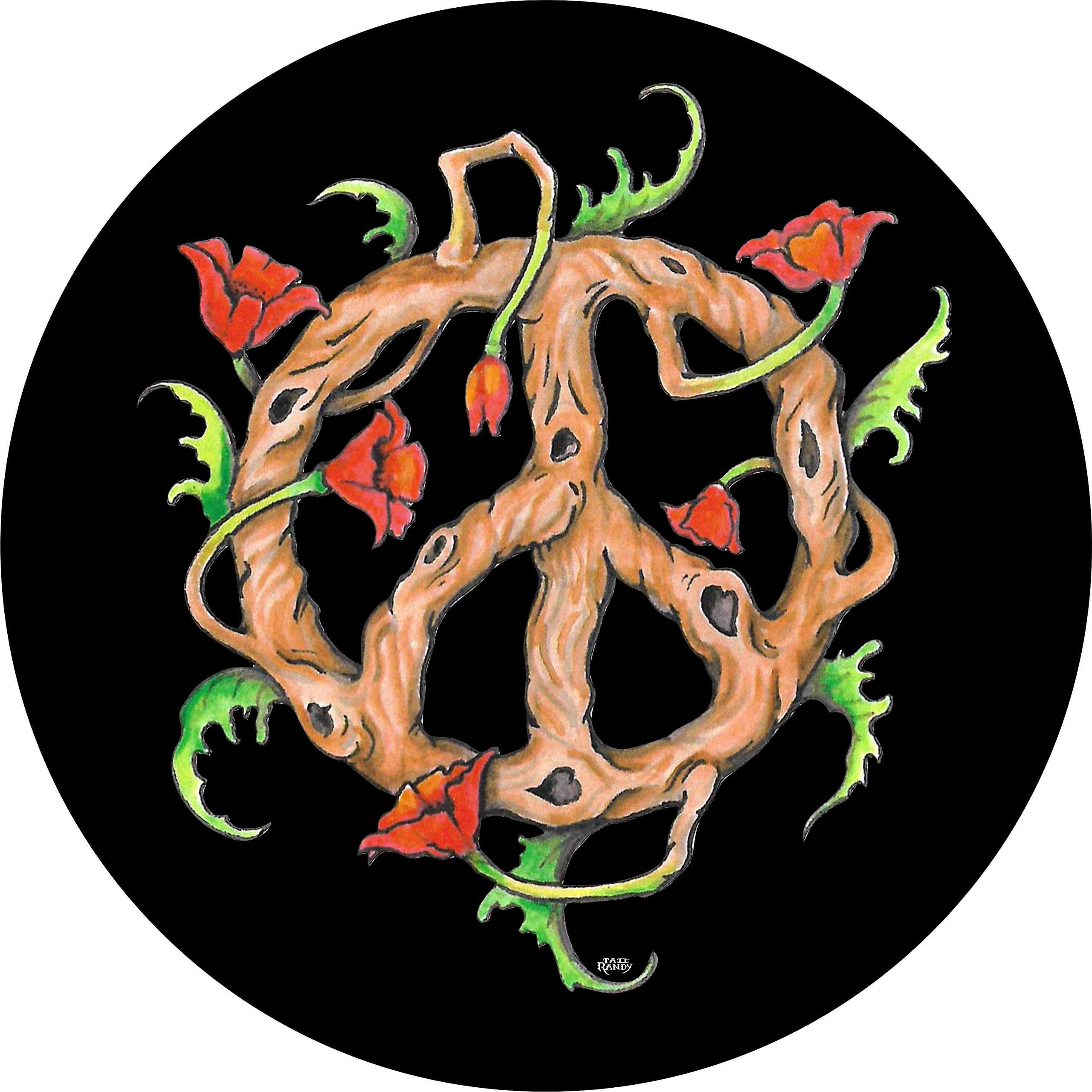 Rose Vine Peace Sign Spare Tire Cover - Universal Fit for All Vehicles (255/70R18 & Other Sizes) with Centered Backup Camera Option - Perfect for Jeep, SUV, Truck & RV Outdoor Adventures
