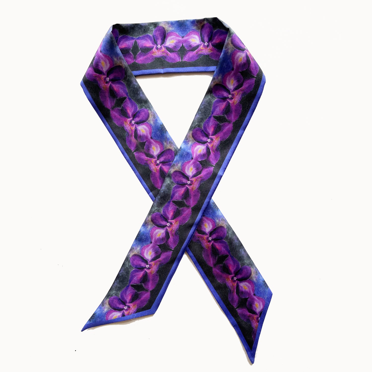 Luxury Black Orchid Twilly Scarf - Elegant Silk Hair & Neck Accessory for Women - Perfect for Weddings, Parties & Everyday Fashion