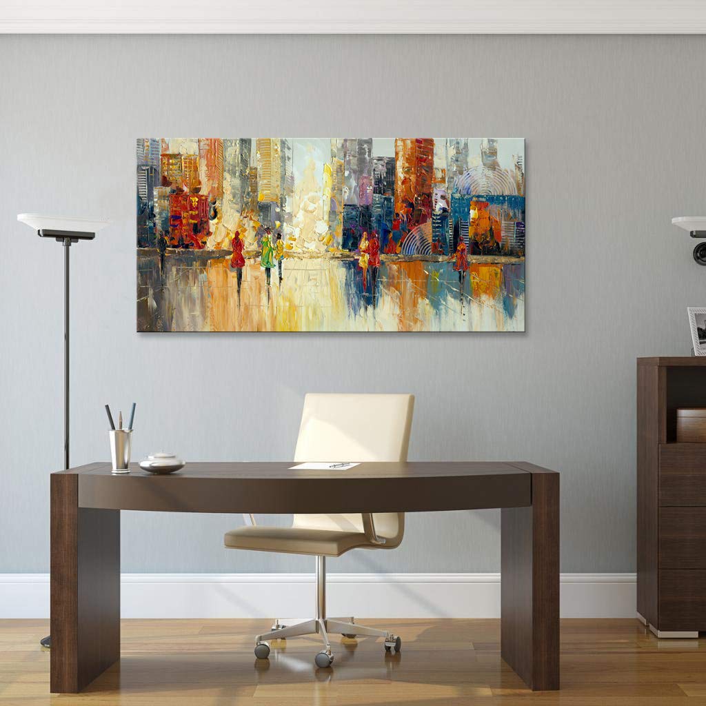 Large Abstract Cityscape Canvas Wall Art - Modern New York City Painting, Romantic Street Scenery for Home, Office & Bathroom Decor | Perfect for Living Room, Bedroom & Workspace Aesthetics