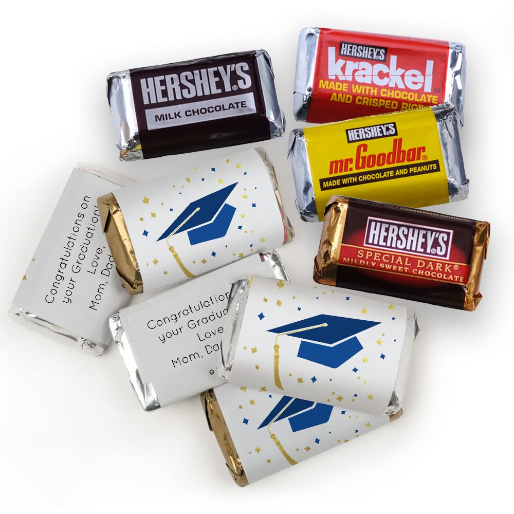 Personalized Graduation Hershey's Miniatures Chocolate Candy Bars (75 Count) - Blue - Perfect for Graduation Parties, Favors, and Celebrations