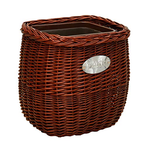 Handmade Rattan Wicker Trash Can Without Lid - Removable Plastic Inner Bucket for Kitchen, Bathroom, Balcony & Home - Eco-Friendly Waste Paper Basket (Brown, Square) | Perfect for Small Spaces, Office Decor & Sustainable Living