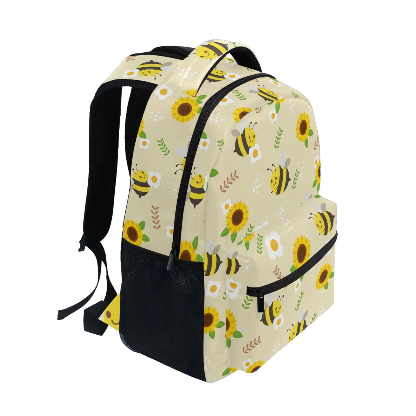 JIPONI Cute Bee Sunflower Backpack for Women & Men - Waterproof School Backpack, College Laptop Bag, Travel Daypack with USB Charging Port - Perfect for Work, Commuting & Outdoor Adventures