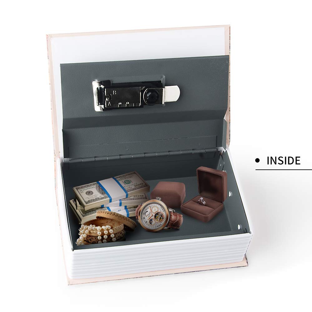 Small Diversion Book Safe Storage Box - Dictionary Secret Safe with Combination Lock & Key - Hidden Book Safe for Valuables - Perfect for Home, Office & Travel Security