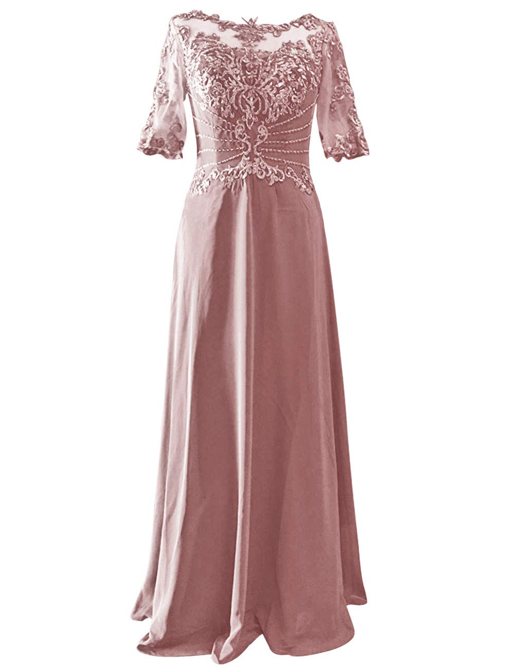 Elegant Mother of The Bride Dresses - Long Formal Evening Gown with Lace Applique & Beaded Short Sleeves | Perfect for Weddings, Galas & Special Occasions