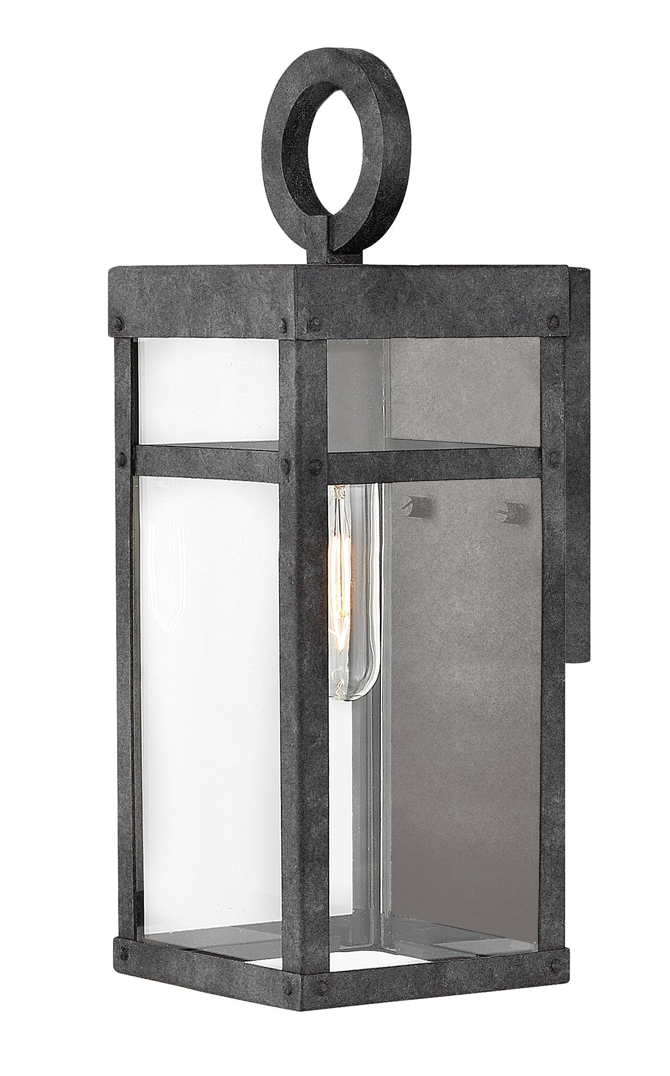 Hinkley Porter Small Wall Mount Outdoor Lantern - Lisa McDennon Estate Series, 1-Light Aluminum Clear Glass with Aged Zinc Finish - Perfect for Porch, Patio, and Garden Lighting