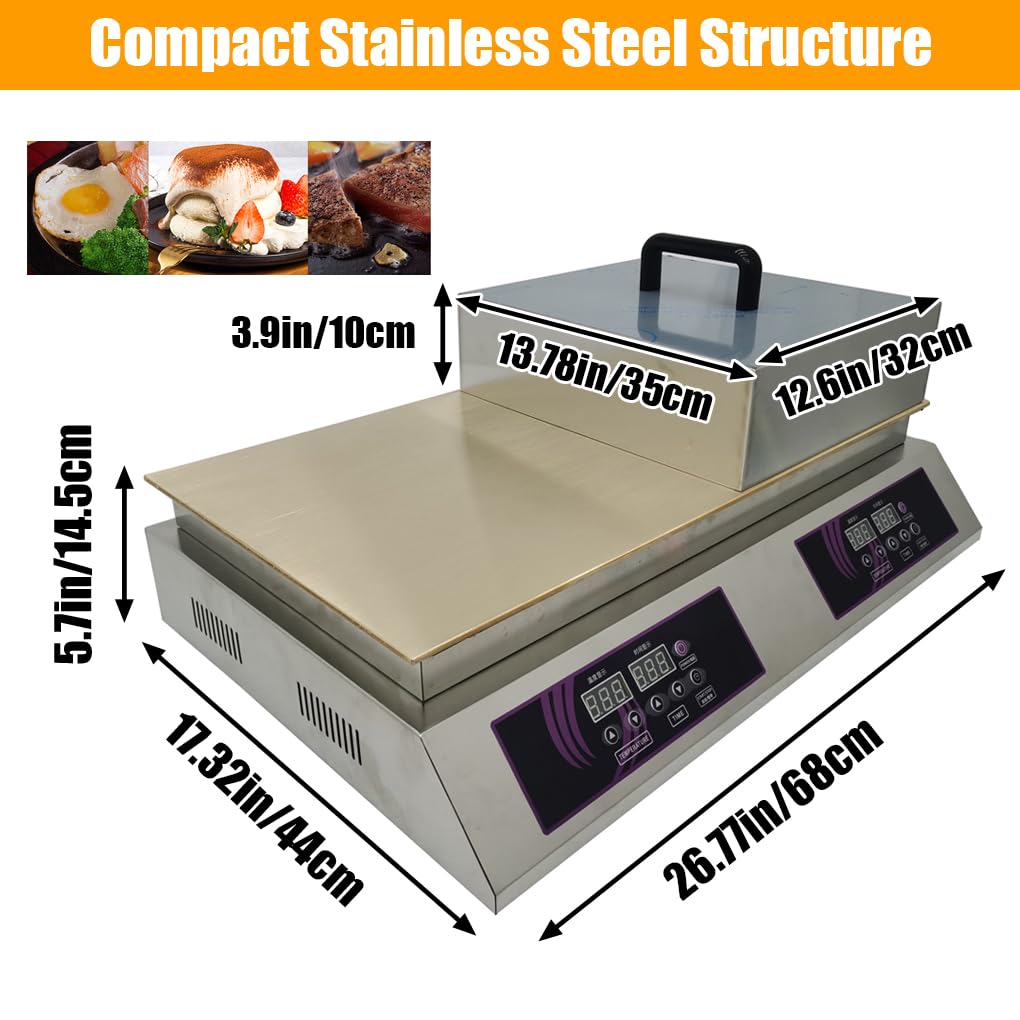 Commercial Grade Electric Souffle Maker & Dorayaki Baker - Stainless Steel with Double Pure Copper Plates, 110V, 60-240°C Digital Display - Perfect for Pancakes, Muffins & Japanese Desserts in Restaurants, Cafes & Home Kitchens