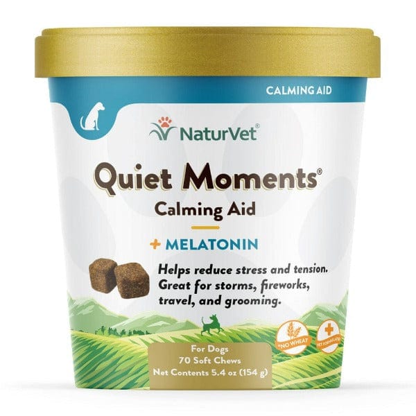 NaturVet Quiet Moments Calming Aid Plus Melatonin Soft Chews for Dogs - Anxiety Relief & Stress Support - Perfect for Travel, Storms & Vet Visits