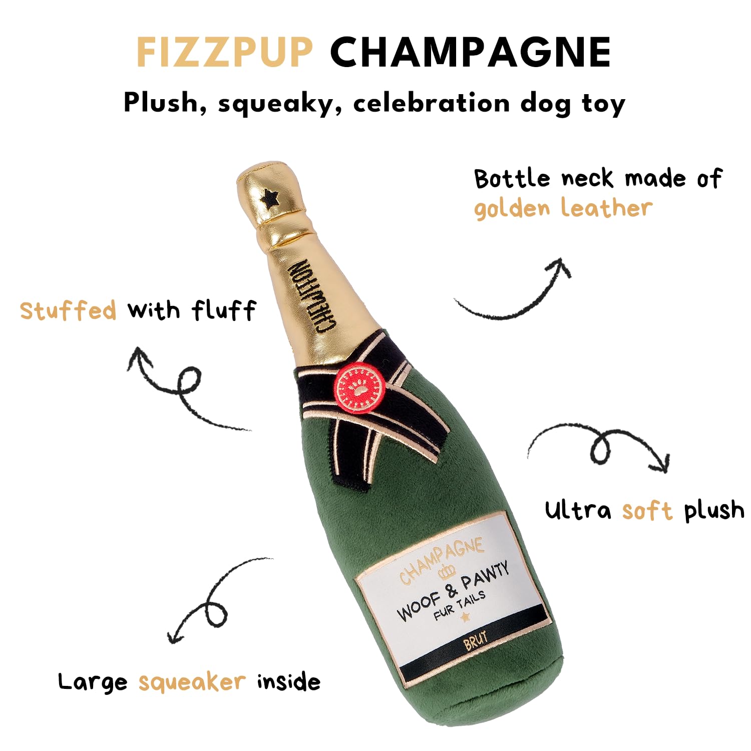Premium Squeaky Dog Toys for Boredom Relief - Durable Plush Chew Toy for All Dog Breeds | Champagne-Shaped Interactive Puppy Gift for Birthday & Training | Indoor/Outdoor Play, Anxiety Relief & Bonding Time