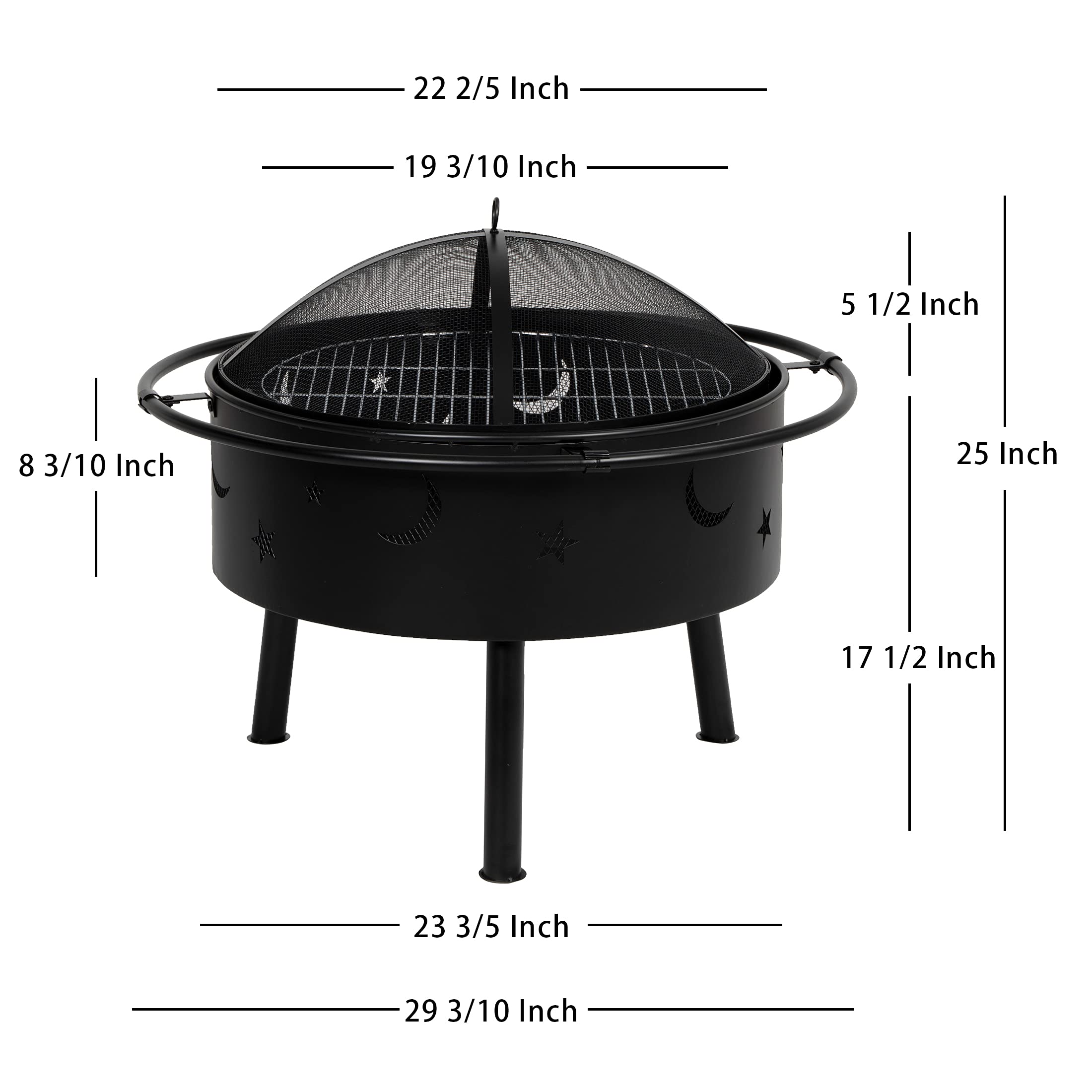 WestinTrends Heavy Duty Large Fire Pit Bowl - Star & Moon Design Steel Wood Burning Firepit for Outdoor Cooking, BBQ, Grill - Perfect for Patio, Backyard, Garden & Beach Campfires