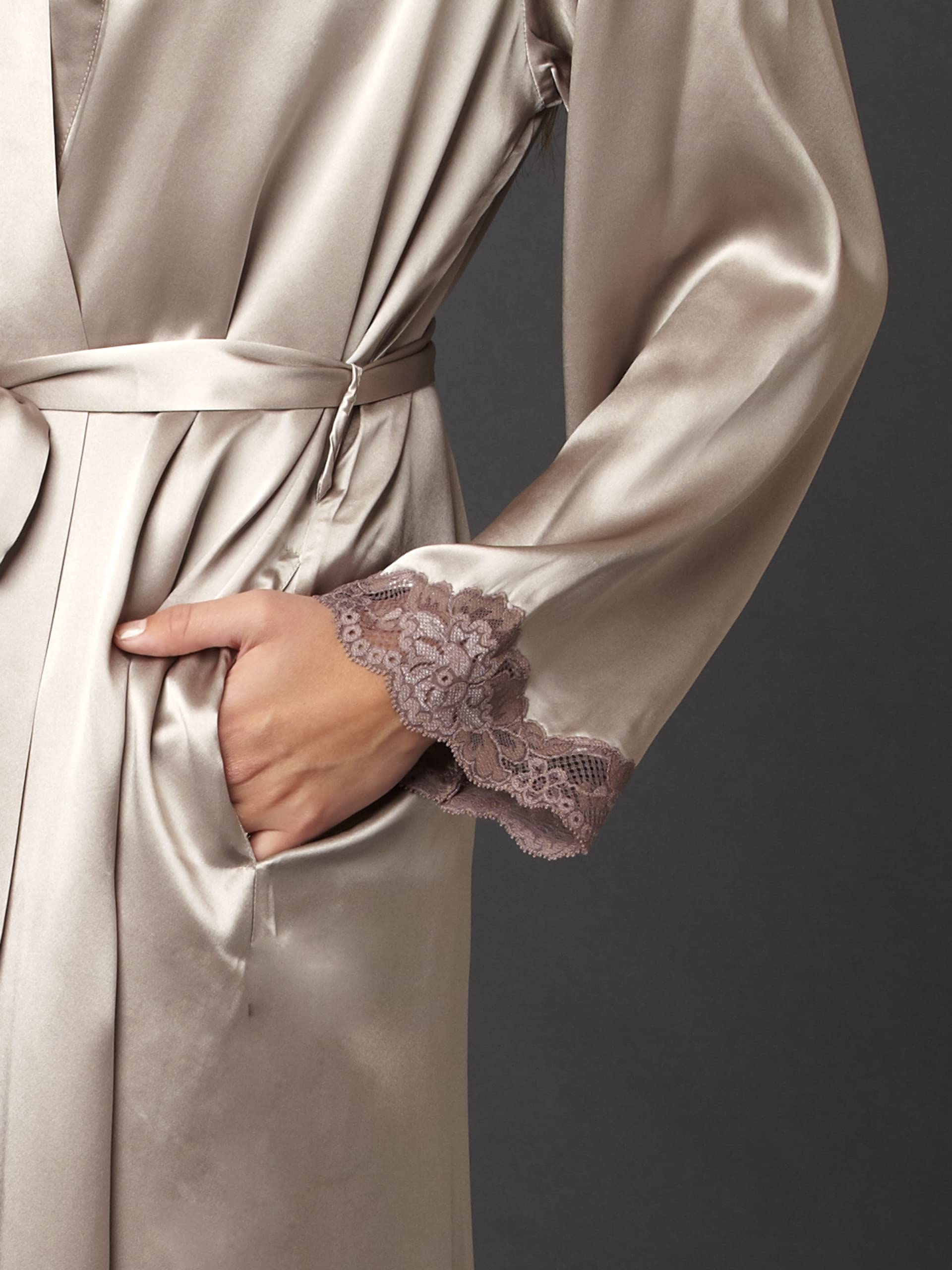 Luxury Women's 100% Pure Silk Robe with Delicate Lace Trim - Elegant Lingerie for Bridal, Honeymoon & Spa - Premium Gift Box Packaging for Valentine's Day, Anniversary & Special Occasions