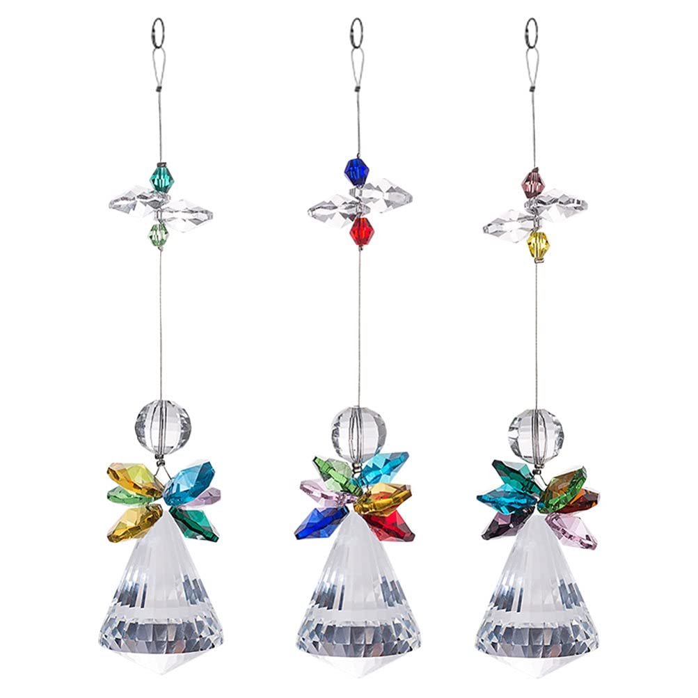 ULTNICE 3Pcs Rainbow Guardian Angel Crystal Suncatcher - Handmade Glass Hanging Ornament for Windows, Creates Beautiful Rainbows - Perfect for Home, Car, Garden, Porch & DIY Decor - Ideal Gift for Housewarming, Wedding & Spiritual Spaces