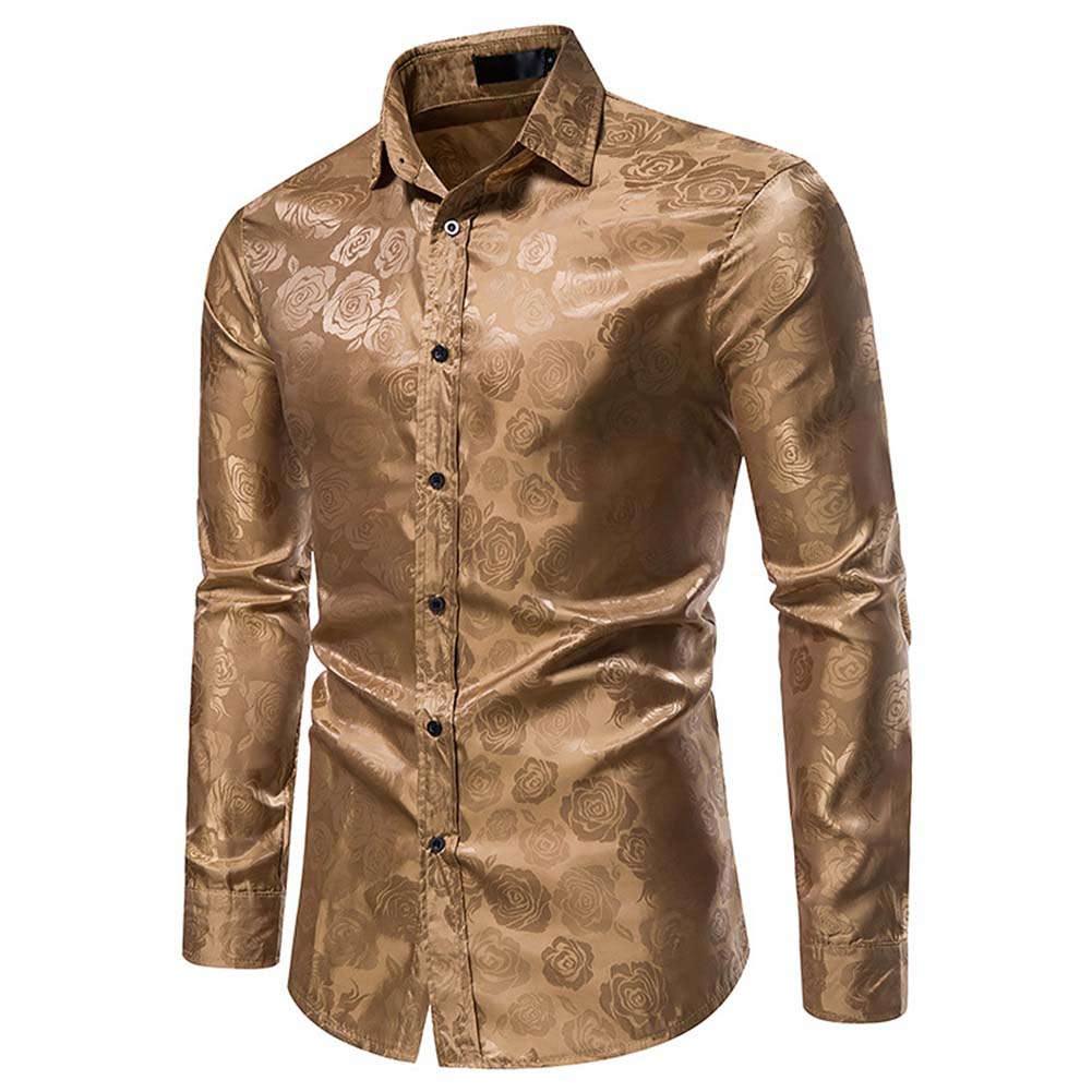 Men's Slim Fit Rose Printed Casual Shirt - Khaki Color for Spring Summer Fashion | Office Wear, Date Night & Outdoor Activities
