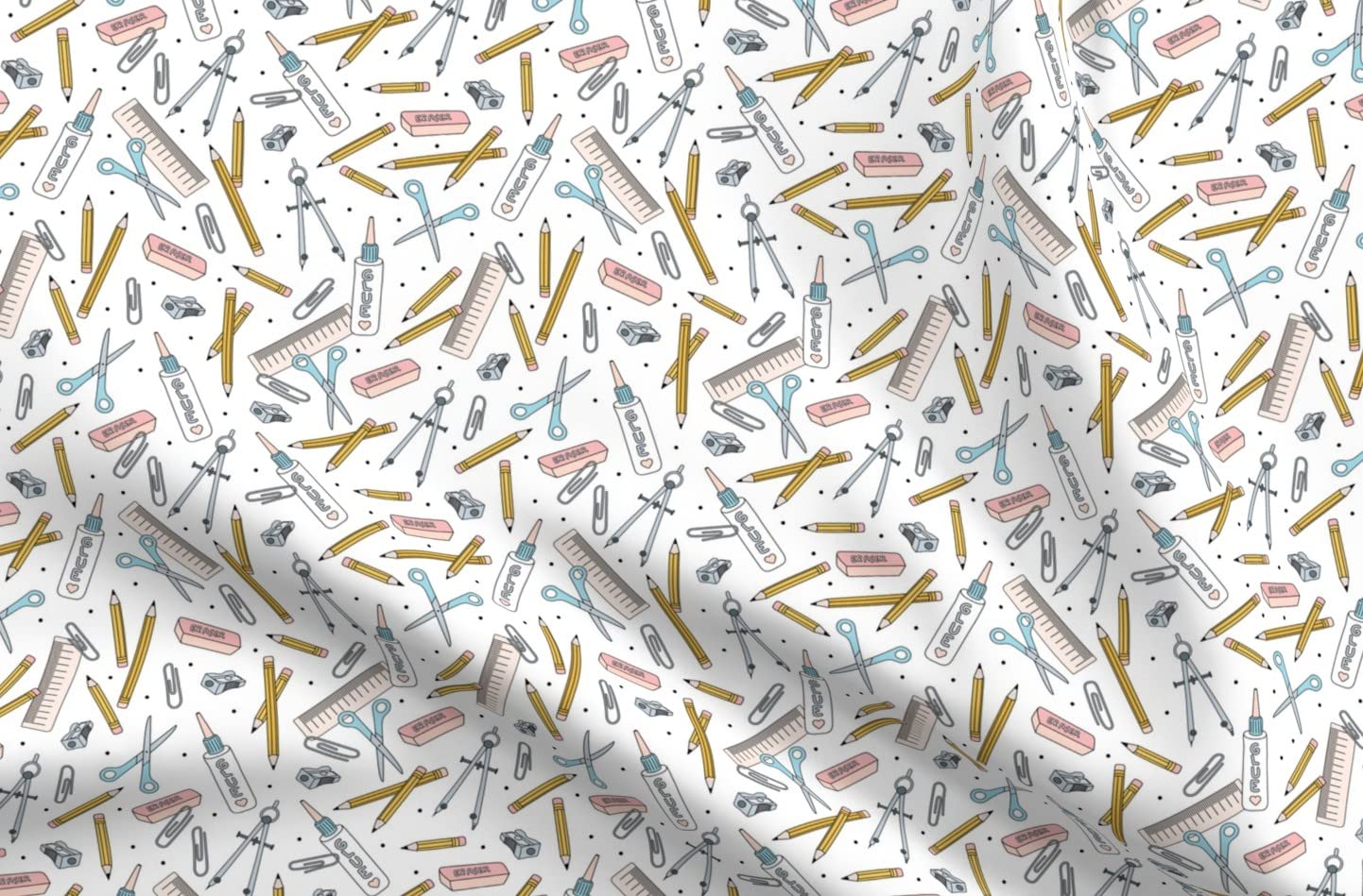Premium Spoonflower Fabric - Back Art Math Classroom Scissors Yellow Blue Pencil Print on Soft Minky Fabric Fat Quarter - Perfect for Sewing Baby Blankets, Quilt Backing & Plush Projects | Ideal for Nursery Decor, DIY Crafts & Educational Classroom Materials