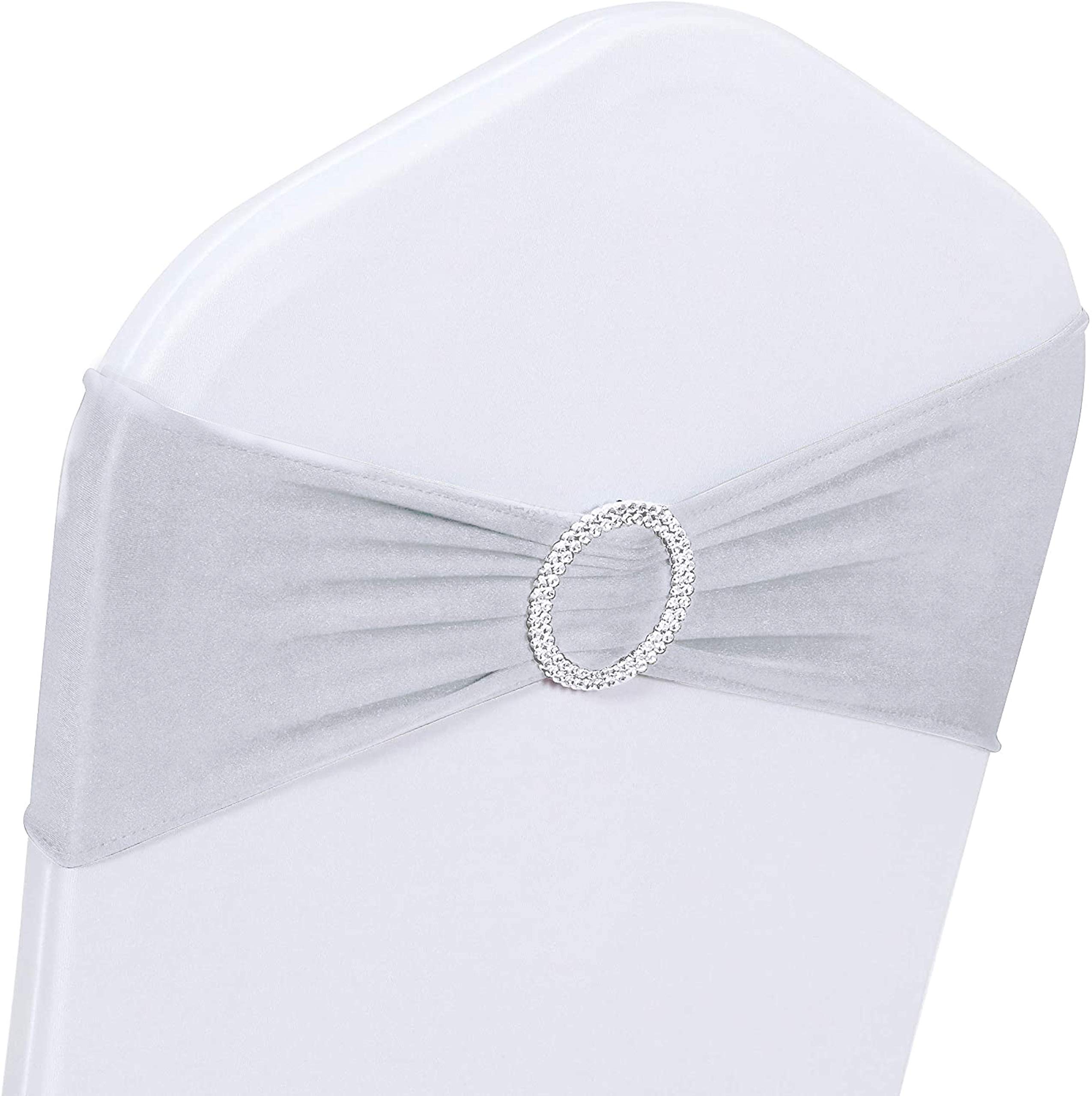 50 PCS Spandex Stretch Chair Sashes for Wedding Decor - Elastic Chair Cover Bands with Buckle Slider for Banquet, Party, Hotel Events - Silver Sashes for Elegant Table Setting & Reception Decorations