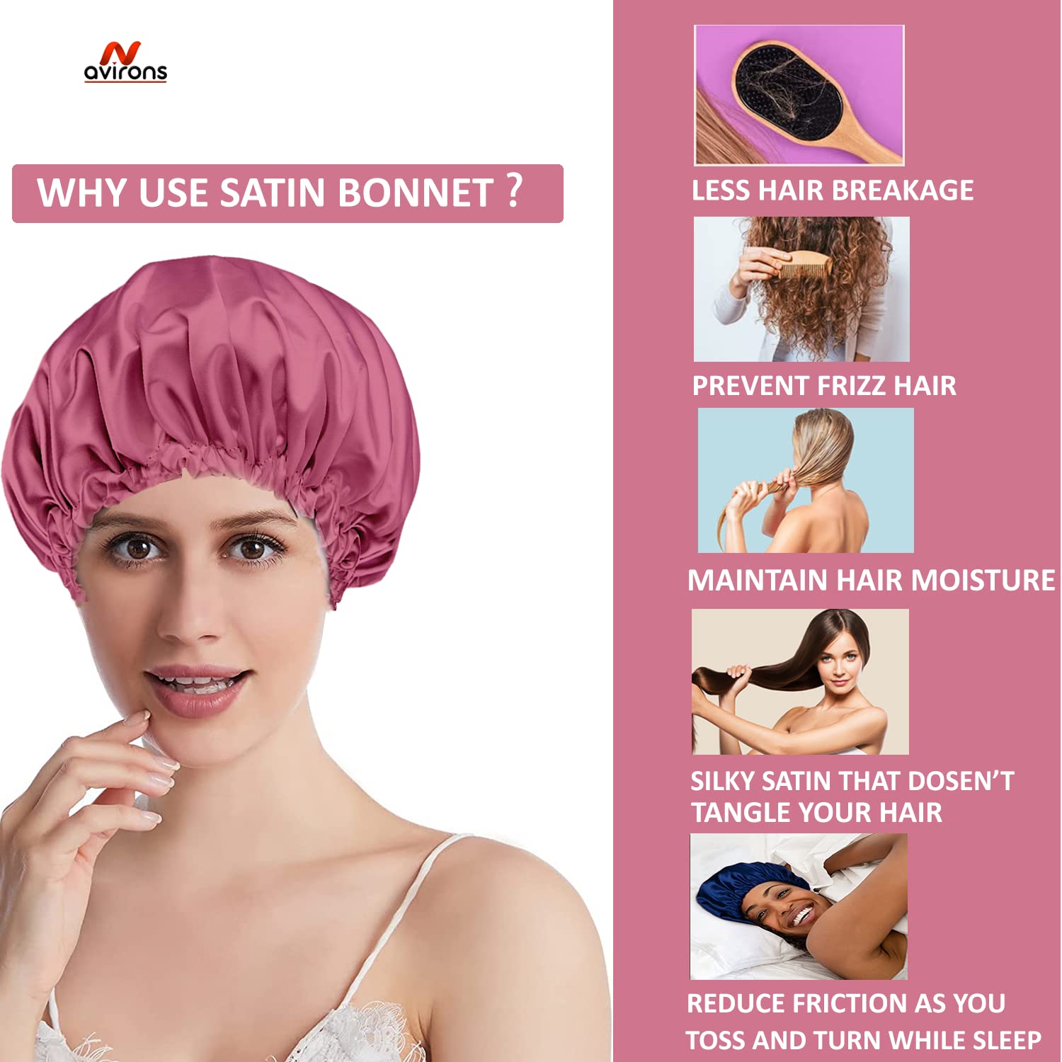 Avirons Silk Hair Bonnet with Sleep Mask | Adjustable Double Layer Satin Sleeping Cap for Women & Men | Travel-Friendly Night Hat for Hair Protection & Comfortable Sleep at Home or On-the-Go