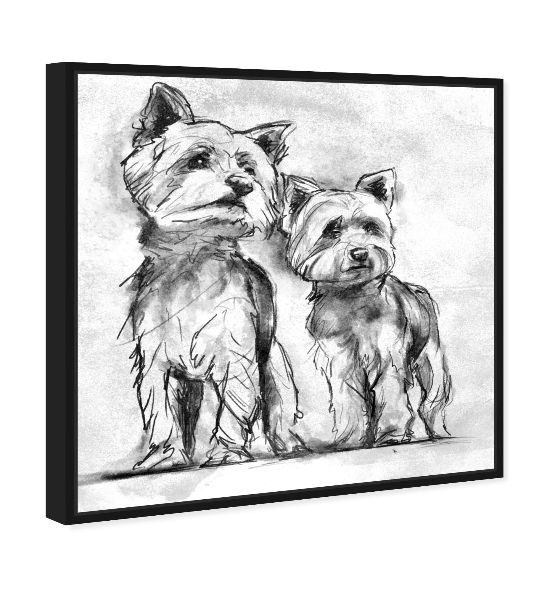 Oliver Gal Artist Co. Yorkie Dog & Puppy Framed Wall Art Canvas Print - 24x24 Inch White & Black Home Decor for Living Room, Bedroom, or Office