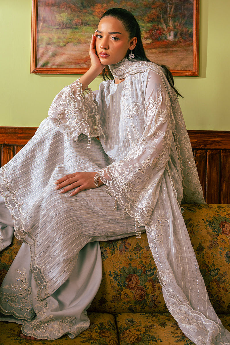 Elegant Muted Blue 4-Piece Embroidered Chiffon Suit Set for Women - Perfect for Weddings, Parties & Special Occasions