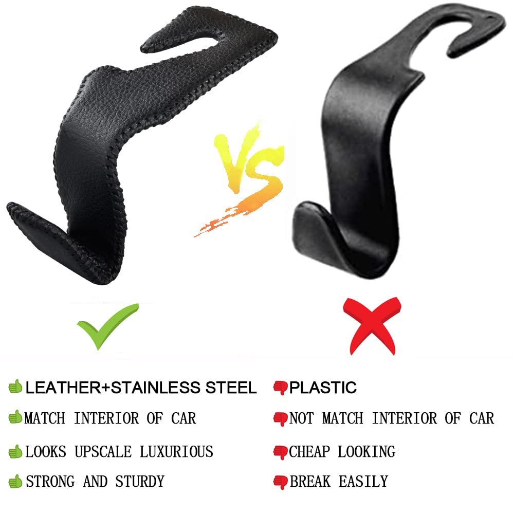 Universal Car Back Seat Headrest Hanger Hook - Durable Stainless Steel & Microfiber Leather Hanger for Purses, Groceries, Clothes & Drinks (Black/Red) - Perfect for Road Trips, Shopping & Daily Commute