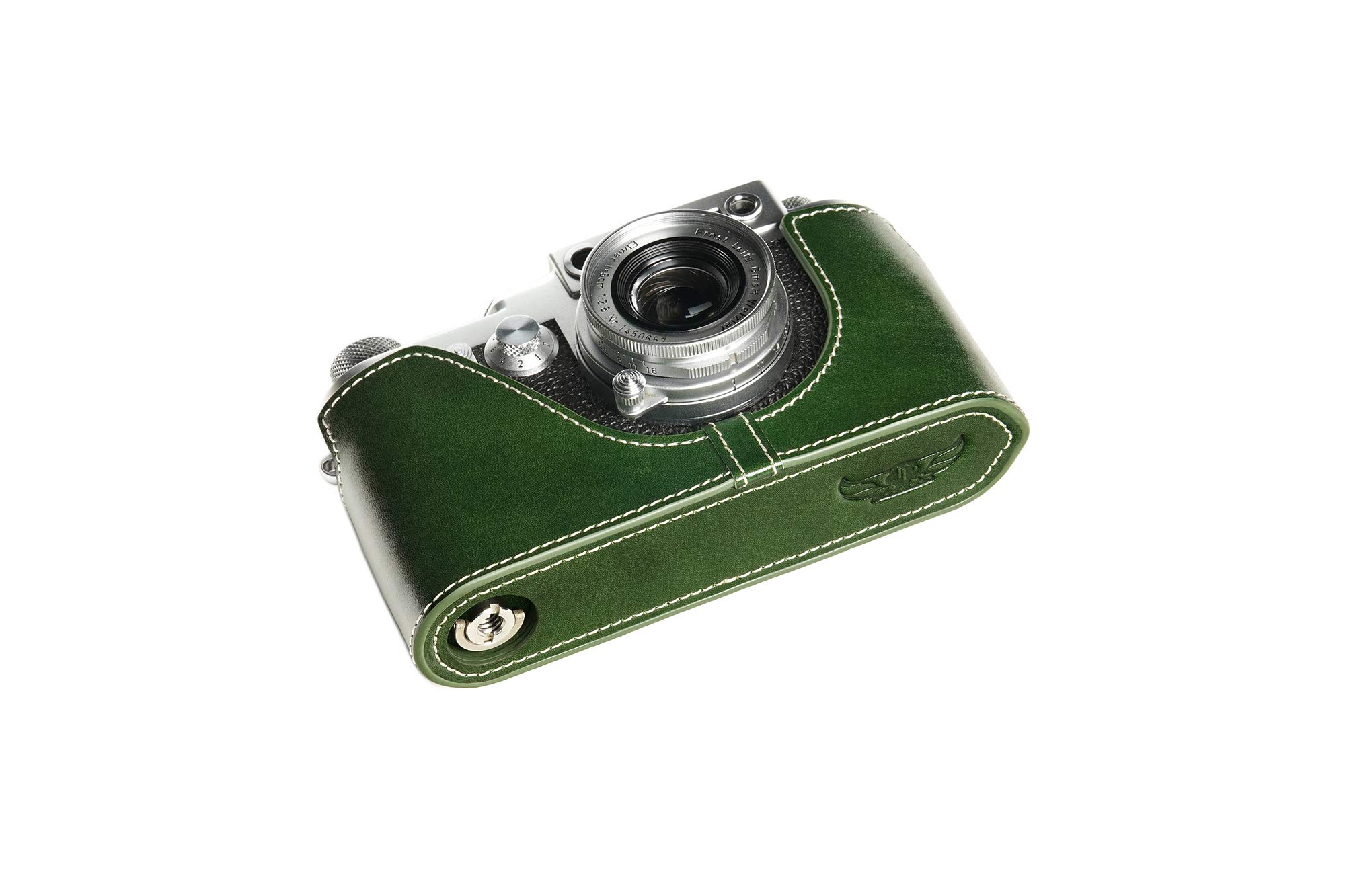 **BolinUS Genuine Leather Half Case for Leica IIIg Camera - Handcrafted Real Leather Cover (Green) - Protects Camera & Selfie Stick - Perfect for Travel, Street Photography & Vintage Enthusiasts**