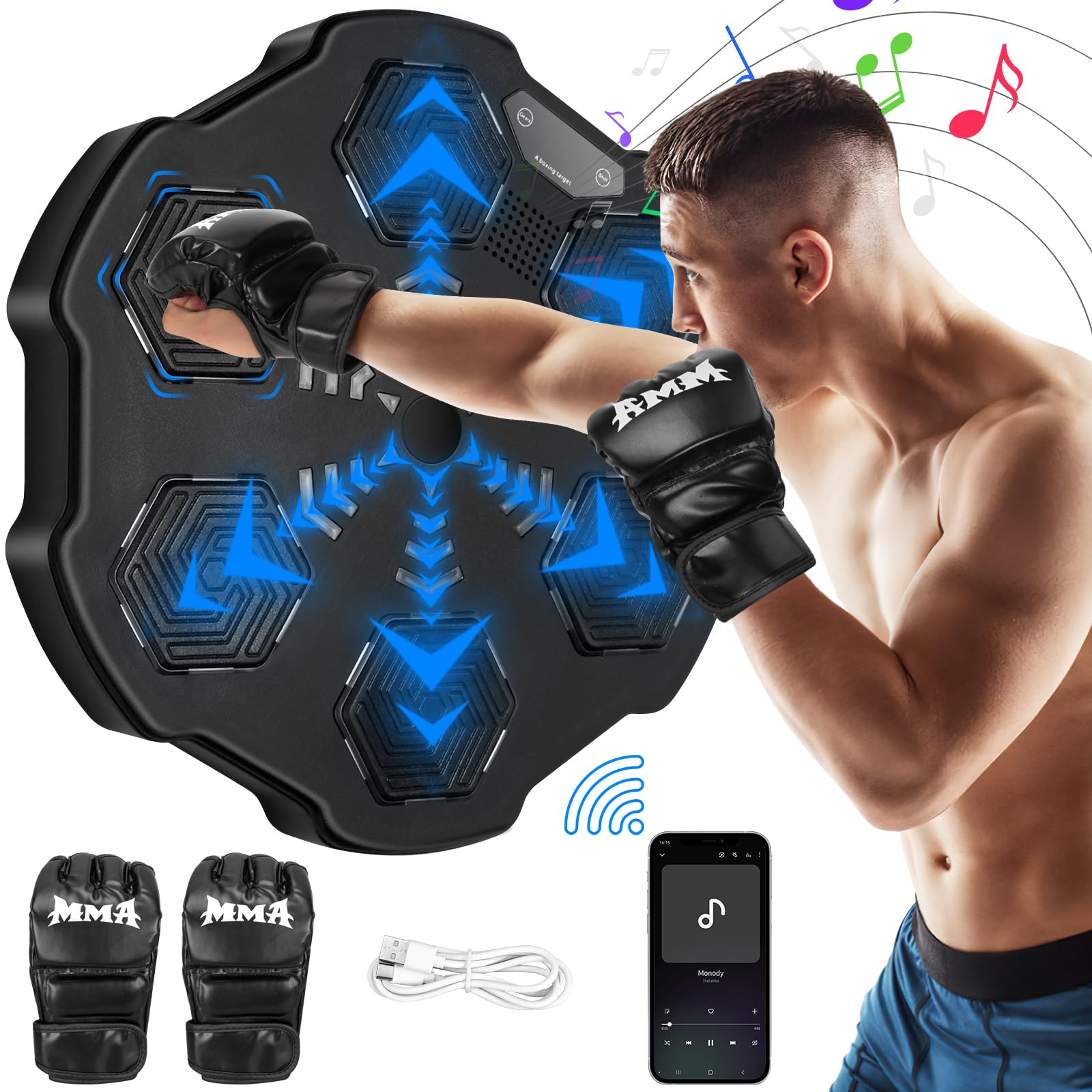 Smart Electronic Boxing Workout Machine - Intelligent Boxing Target with Music for Home & Gym - Wall Mounted Boxing Trainer for Adults & Kids - Perfect for Fitness Training, Stress Relief & Family Fun