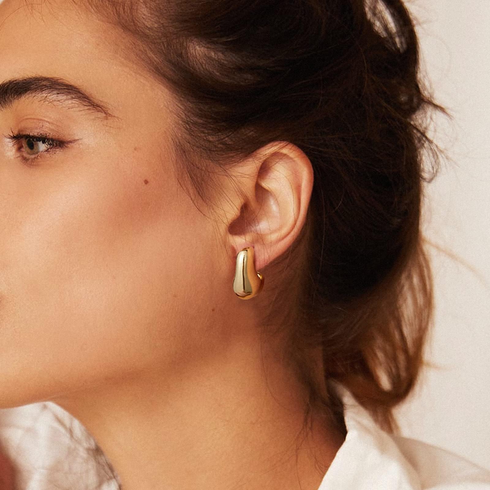 14K Gold Plated Chunky Hoop Earrings for Women - Lightweight Hollow Open Hoops with Sterling Silver Post | Trendy Teardrop Fashion Jewelry | Perfect Gift for Birthday, Anniversary & Party Wear