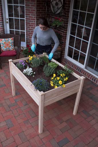 Master Gardner 096 Large Wooden Garden Table Planter - Brown Outdoor Flower Box for Patio, Deck, and Backyard Decor