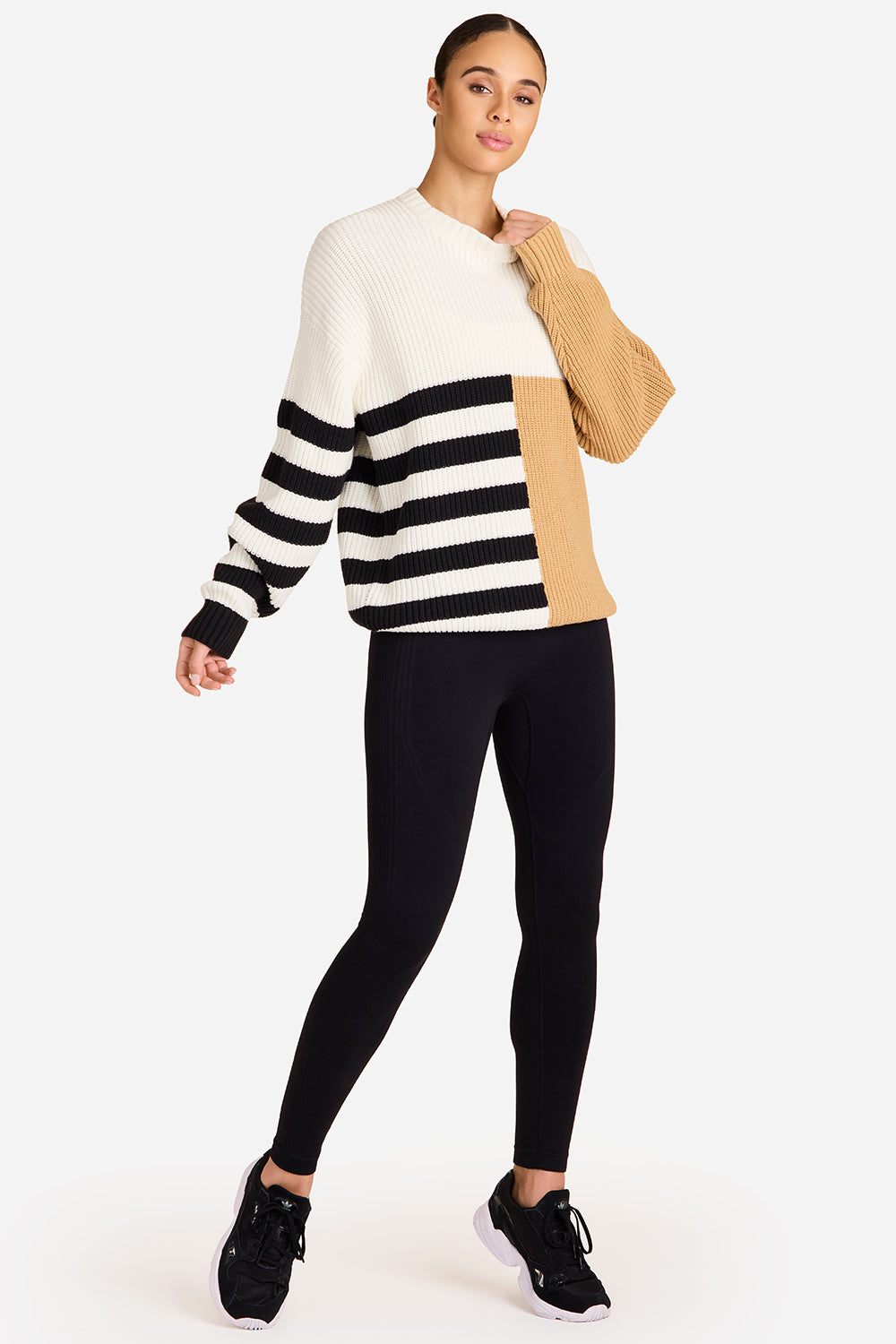 Joshua Sweater for Men - Black & Camel Bone Knit Pullover | Winter Warm Casual Wear for Office & Outdoor Activities