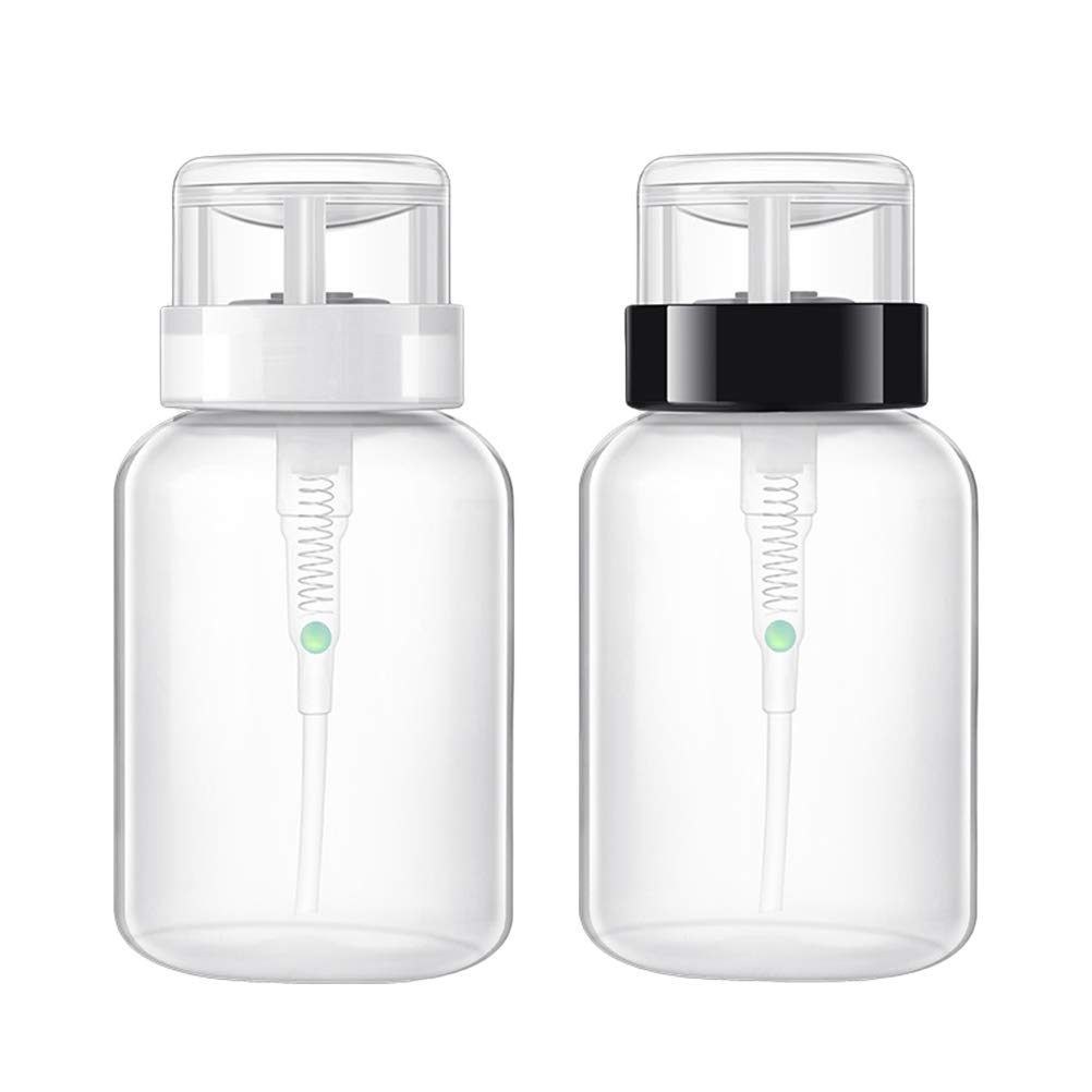 2-Pack Clear Nail Polish Pump Dispenser Bottles - Travel-Sized Empty Nail Polish Remover Containers with Clamshell Design for DIY Nail Art, Makeup & Cosmetic Liquids | Perfect for Salons, Travel Kits & Home Organization